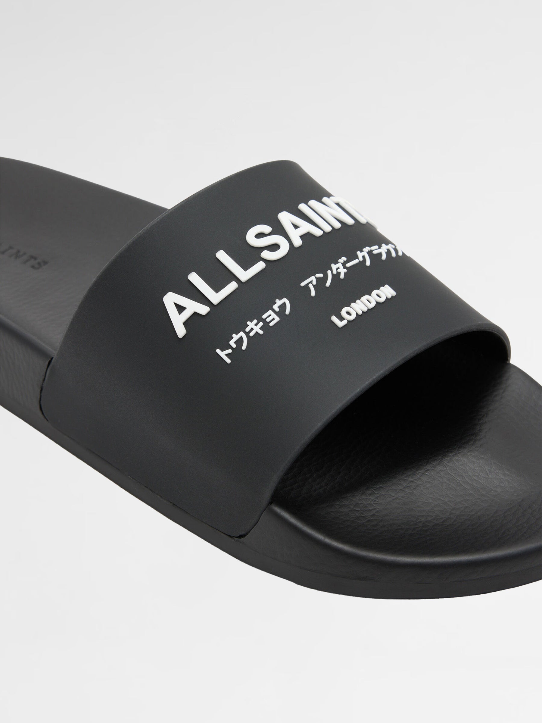 Allsaints Black Underground Logo Slip On Sliders