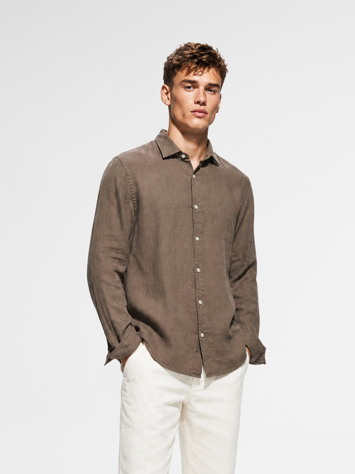 MAISON 9 PARIS Coffee Linen Shirt