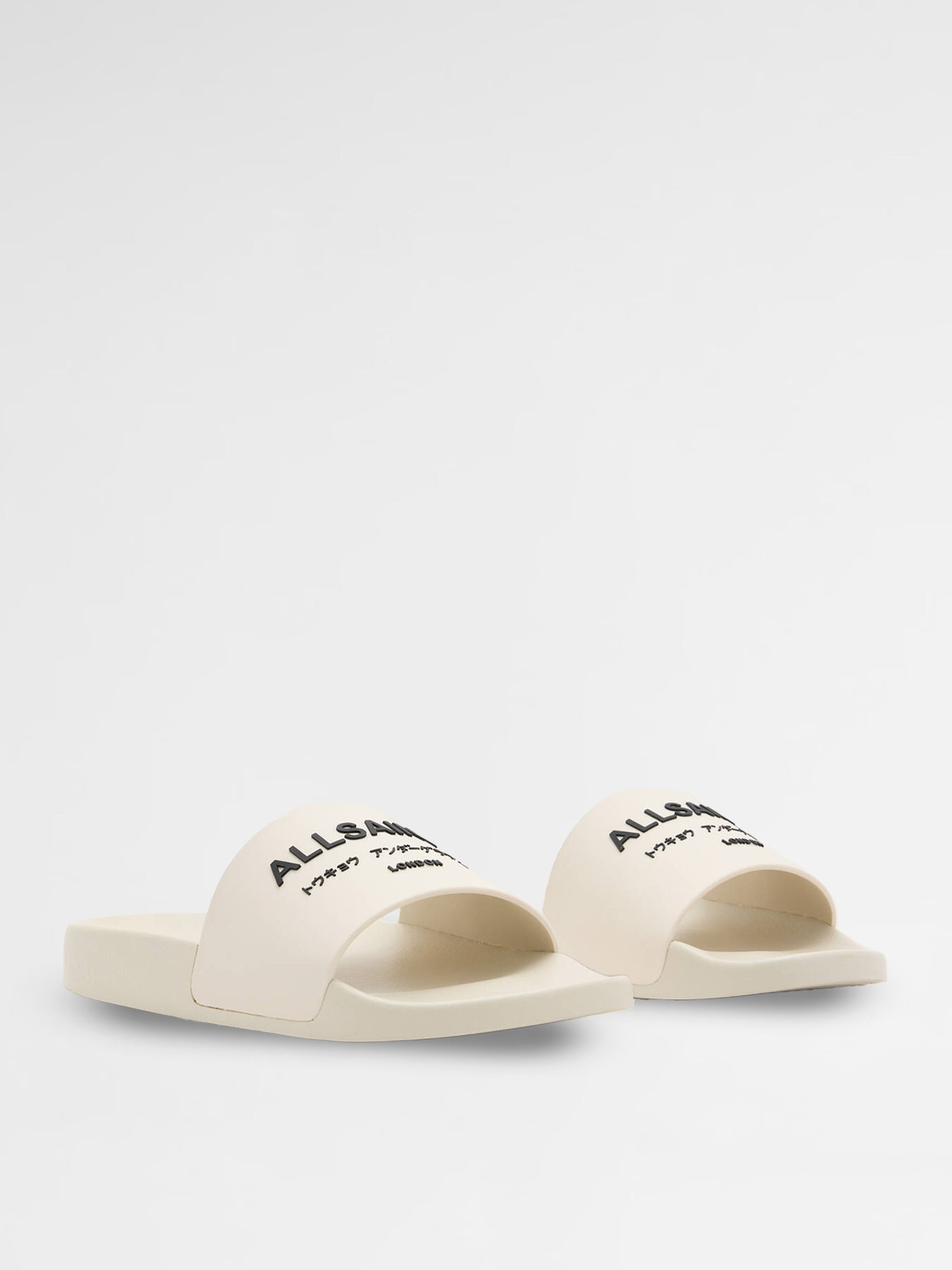 Allsaints Beige Underground Logo Slip On Sliders