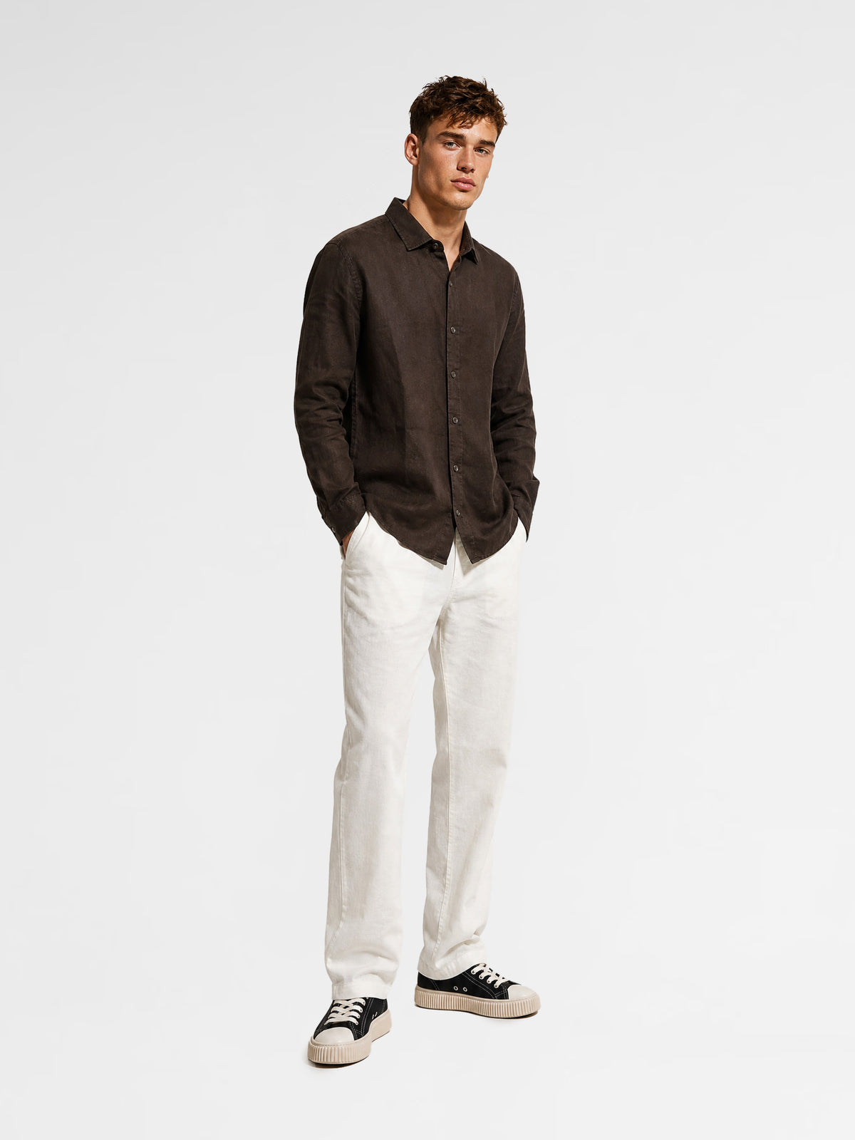 MAISON 9 PARIS 04 Dark Brown Linen Shirt