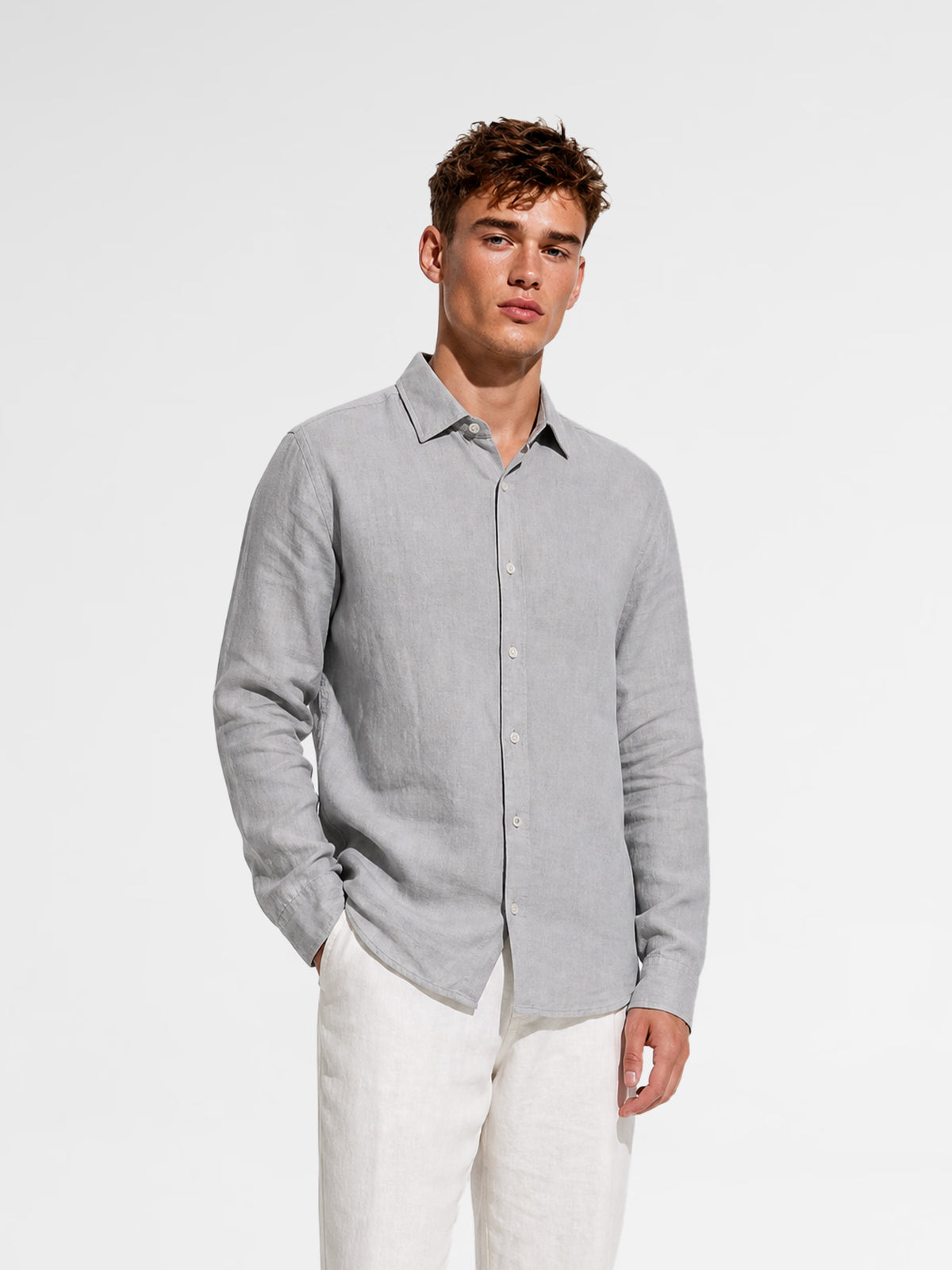 MAISON 9 PARIS 38 Light Gray Linen Shirt