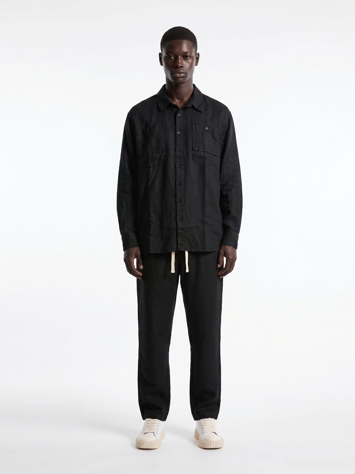 CREW Milano "Corfu" Linen Set Shirt/Pants Black