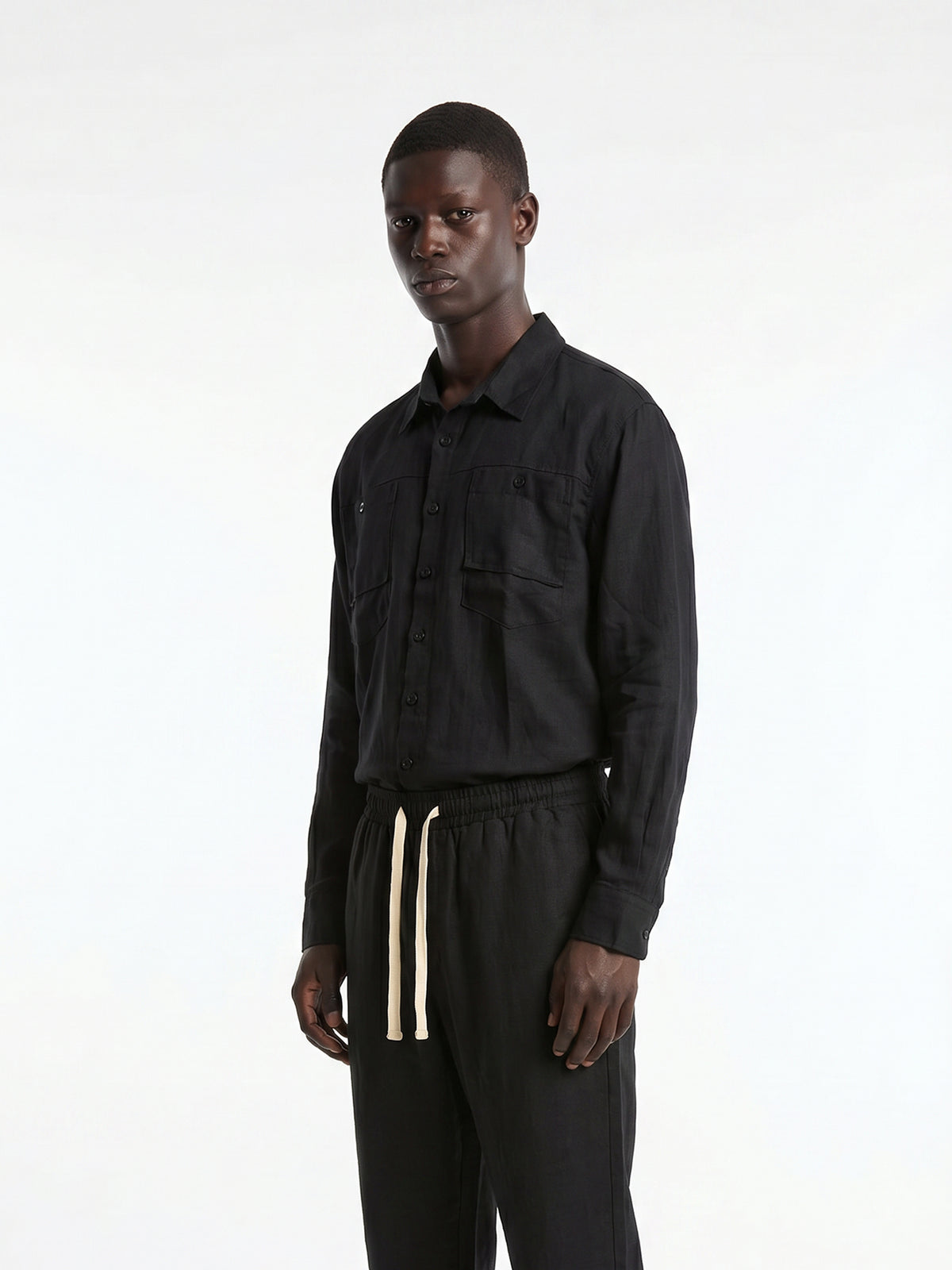 CREW Milano "Corfu" Linen Set Shirt/Pants Black