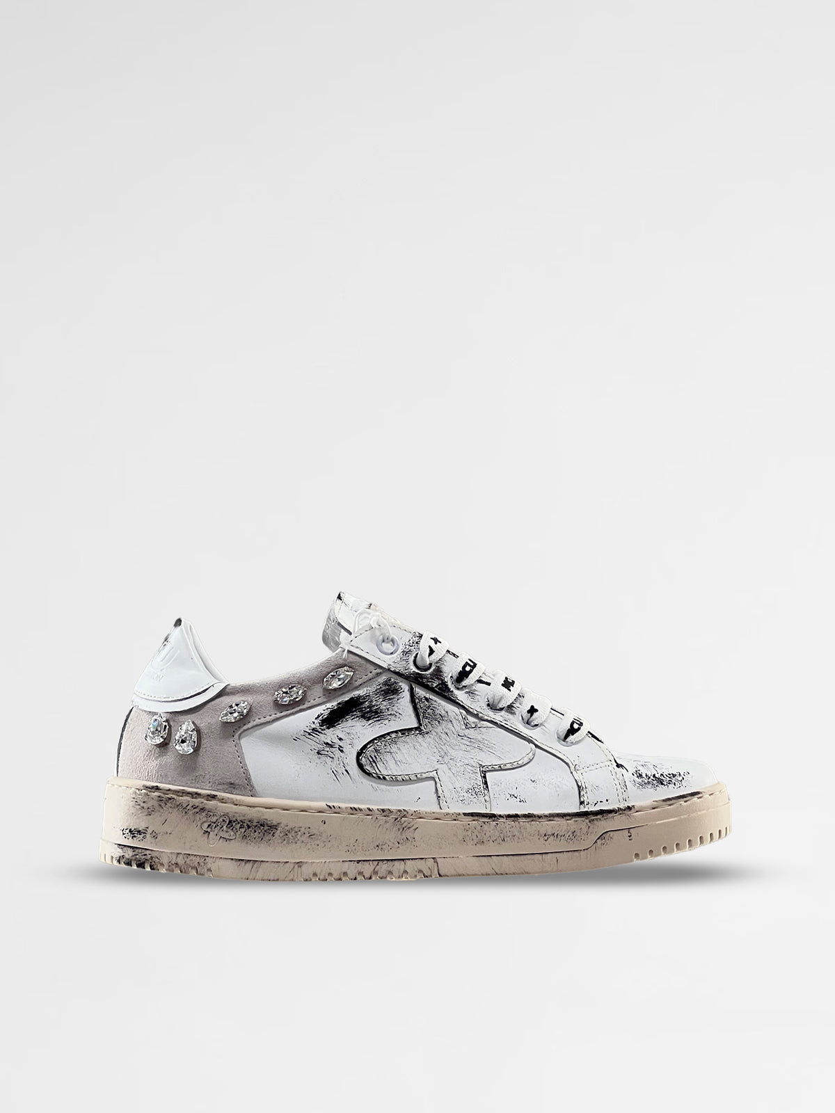 MCU Women White low-top Sneakers Swarovski Stones