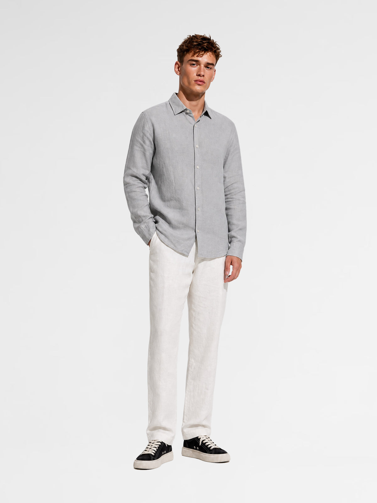 MAISON 9 PARIS 38 Light Gray Linen Shirt