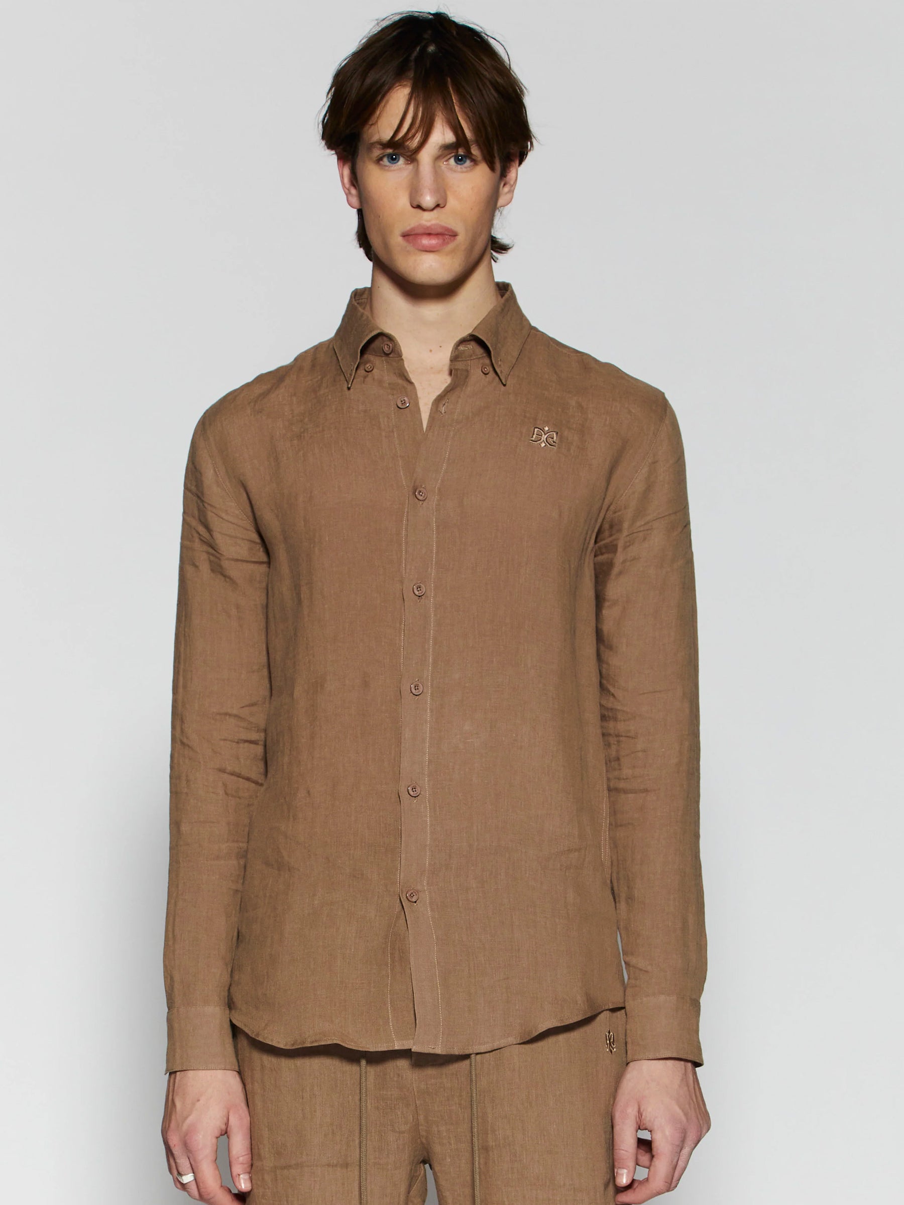 Ainker Linen Mocha 402 Button Shirt