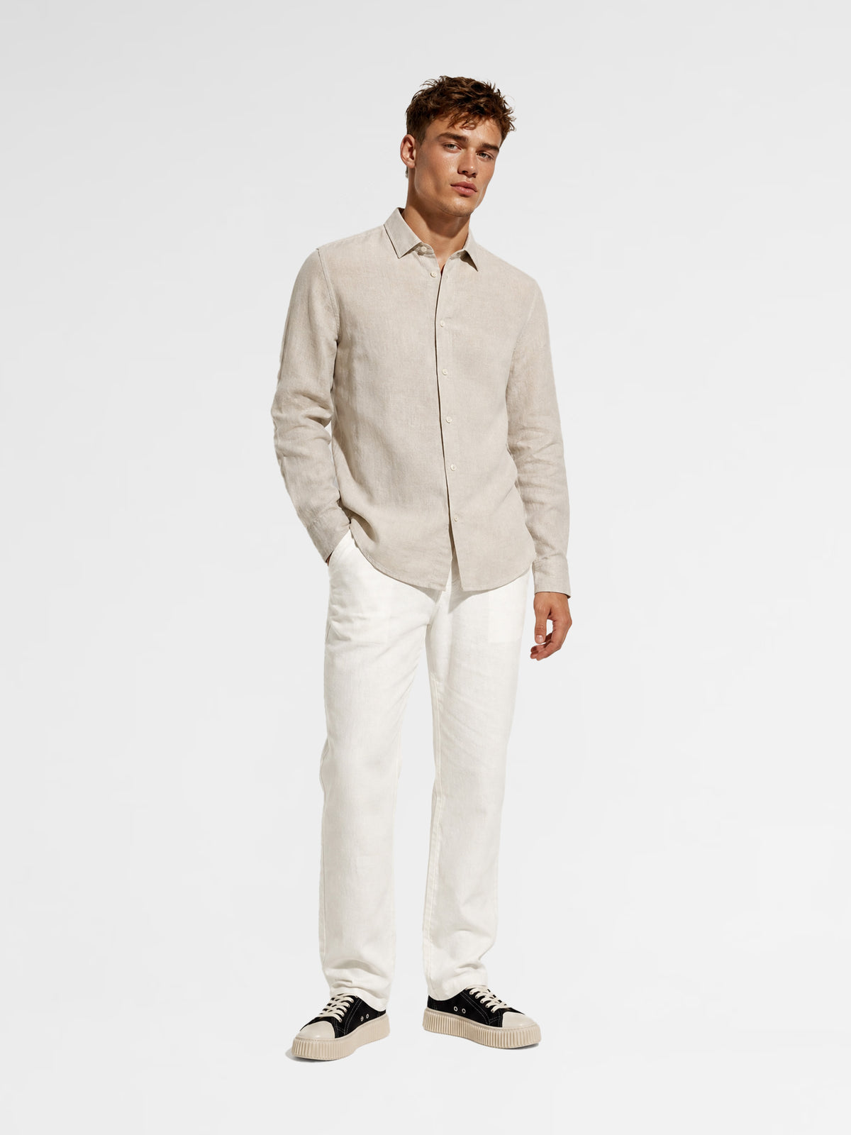 MAISON 9 PARIS 13 Stone Linen Shirt