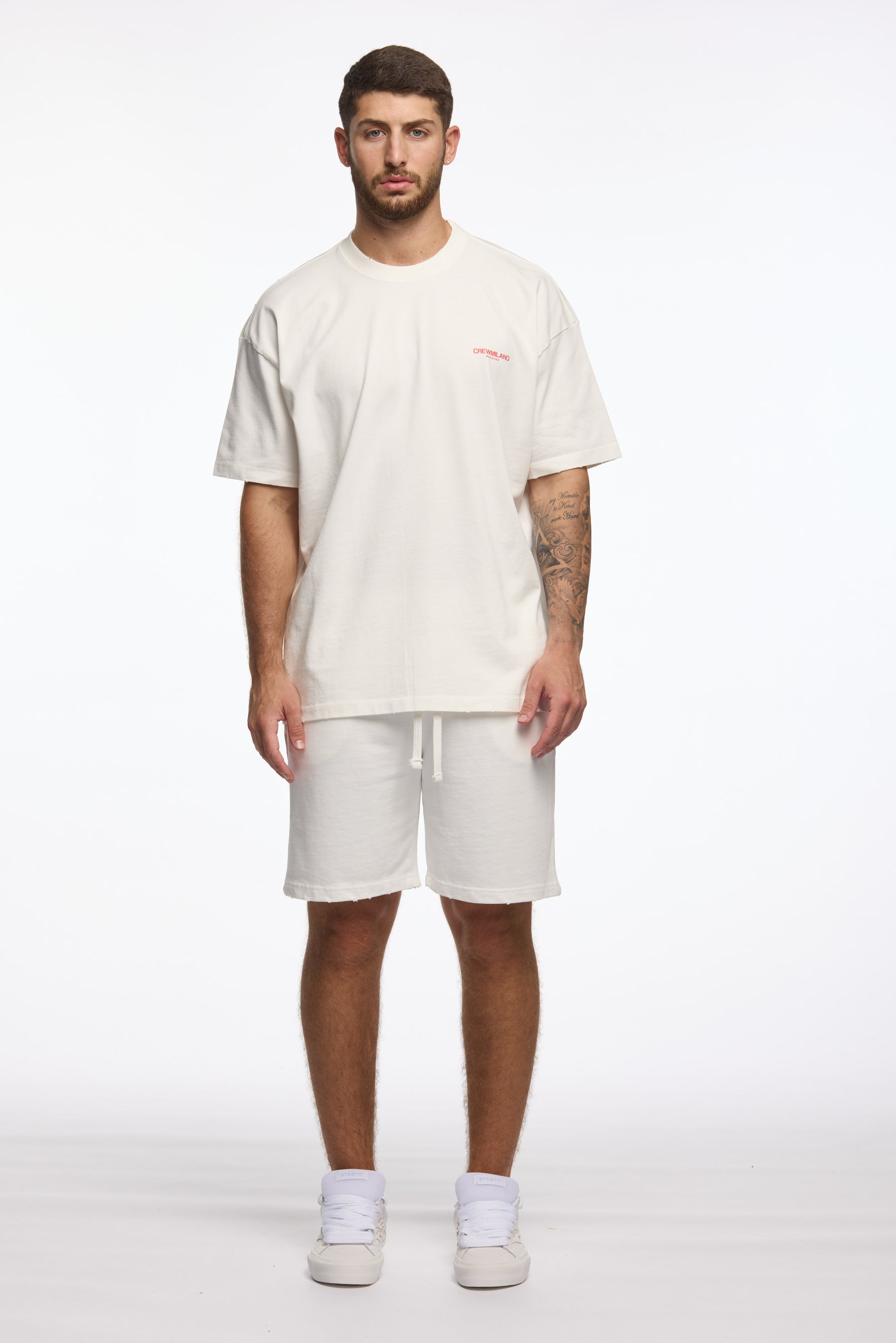 CREW Milano Oversize T-Shirt Logo Print - White/Red