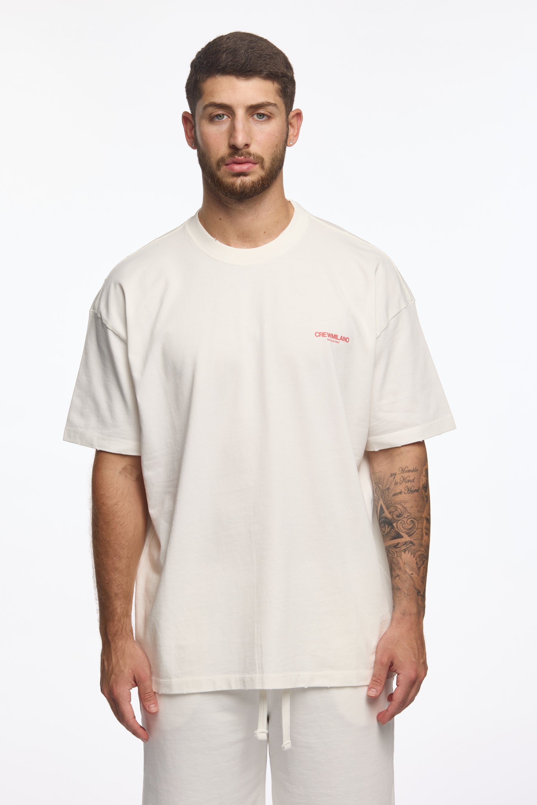 CREW Milano Oversize T-Shirt Logo Print - White/Red