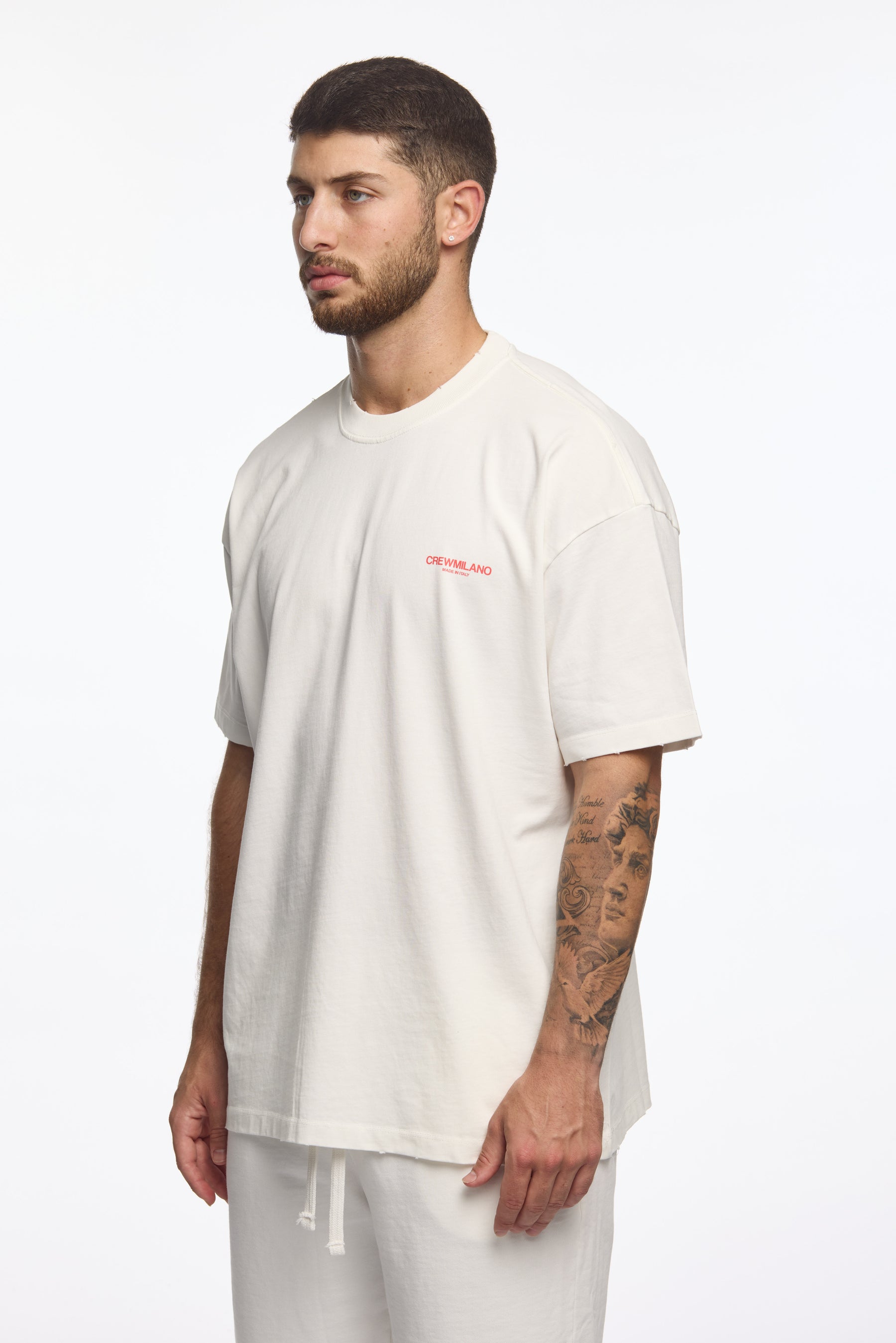 CREW Milano Oversize T-Shirt Logo Print - White/Red