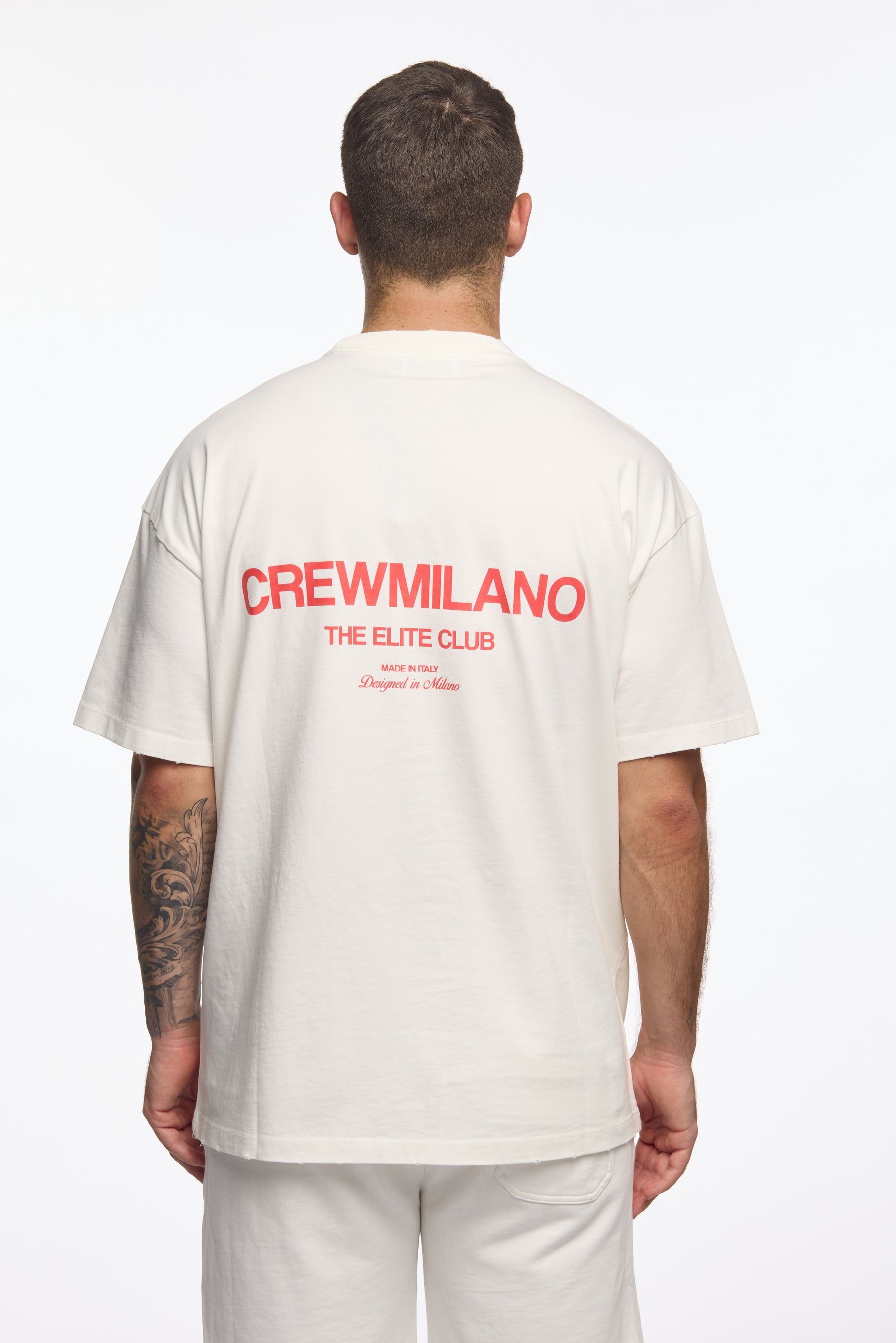 CREW Milano Oversize T-Shirt Logo Print - White/Red
