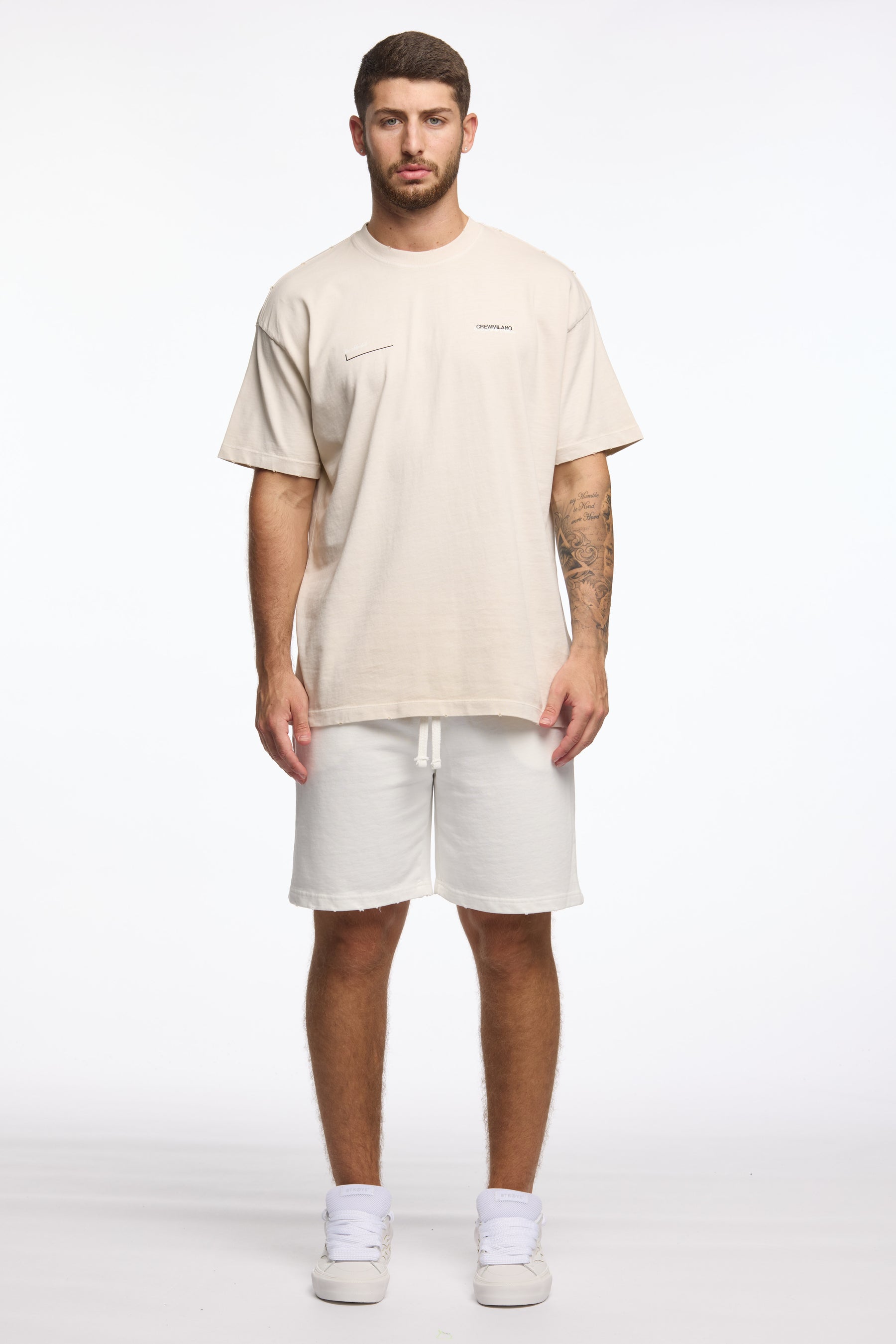 CREW Milano Oversize Vac T-Shirt Logo Print - Beige/Black