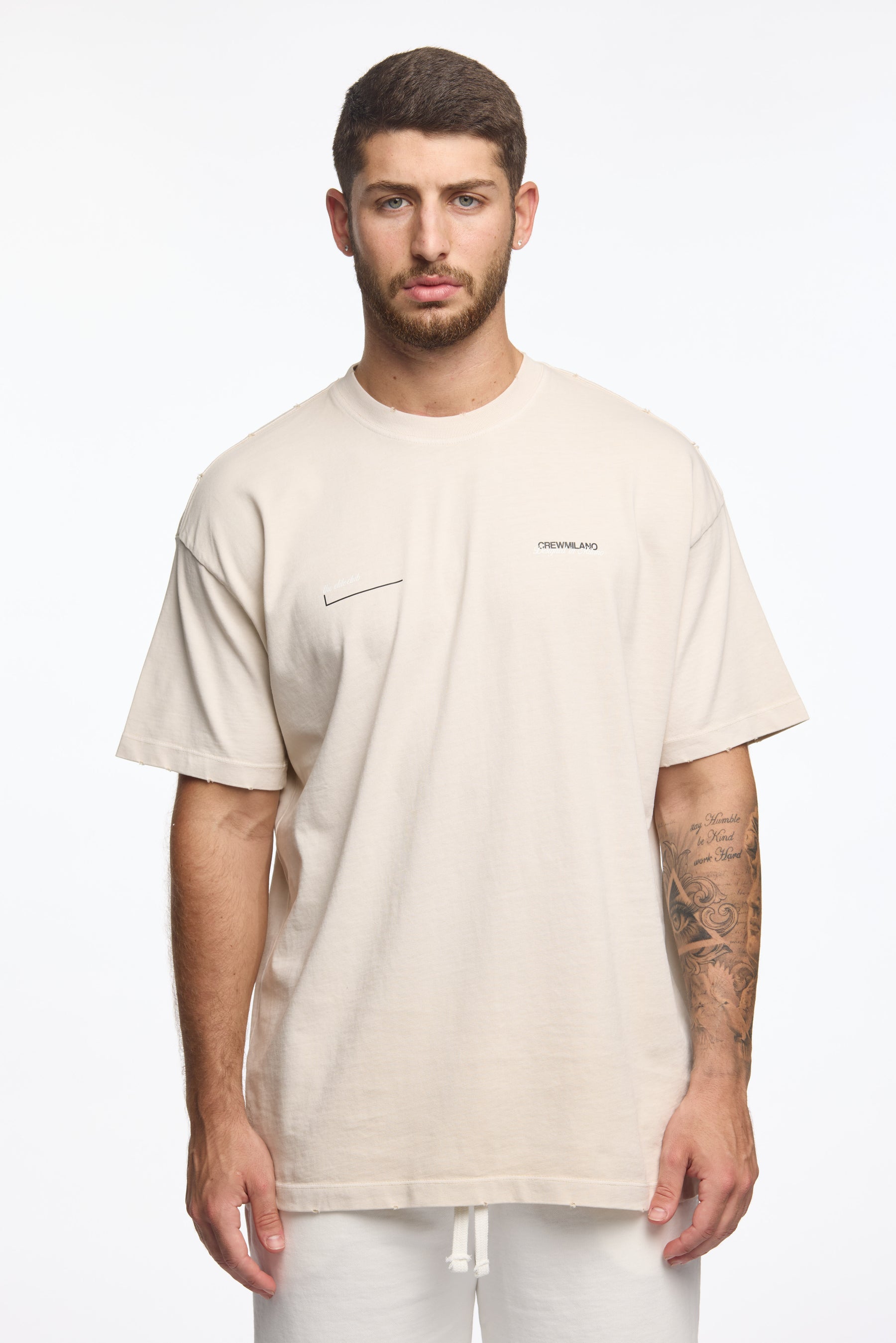 CREW Milano Oversize Vac T-Shirt Logo Print - Beige/Black