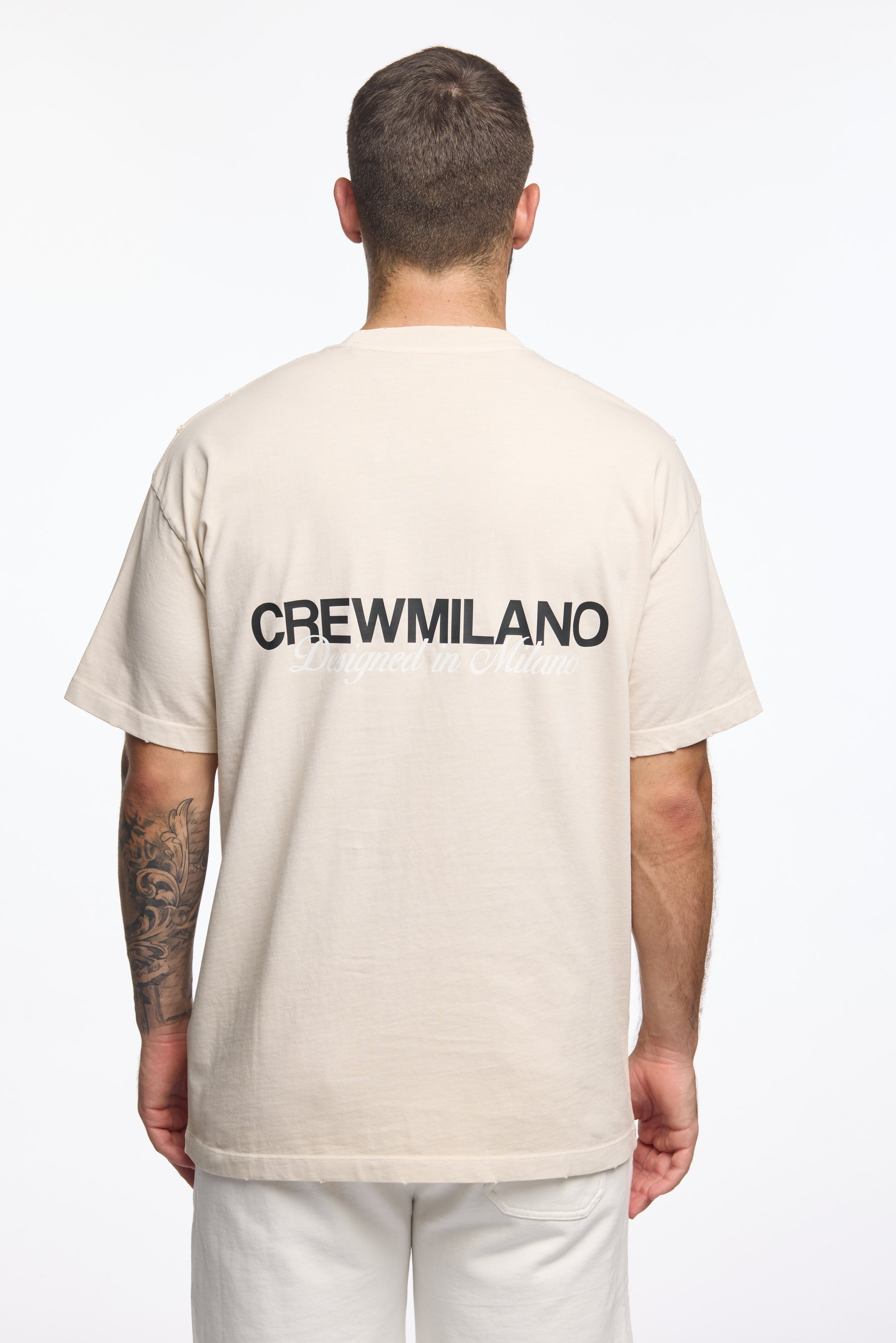 CREW Milano Oversize Vac T-Shirt Logo Print - Beige/Black