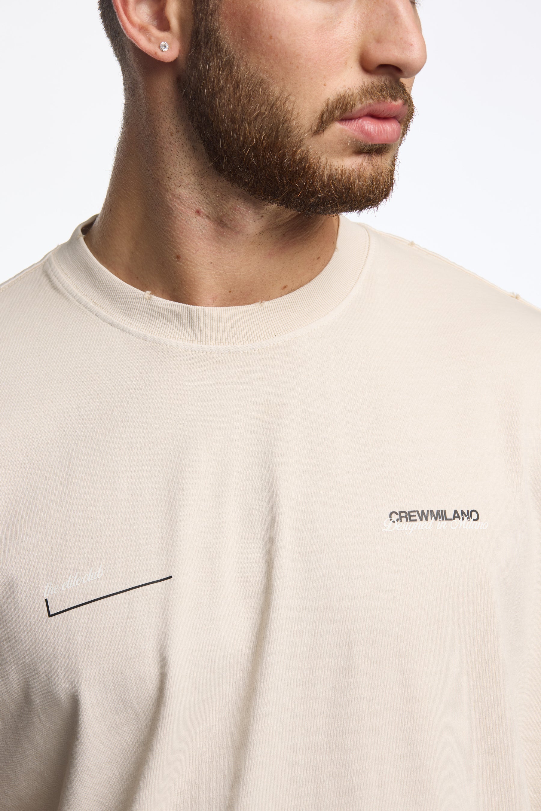 CREW Milano Oversize Vac T-Shirt Logo Print - Beige/Black