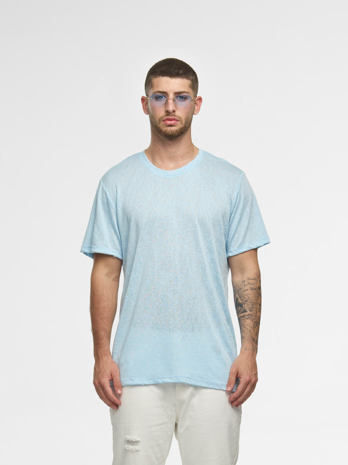 CREW Milano Linen T-Shirt Light Blue