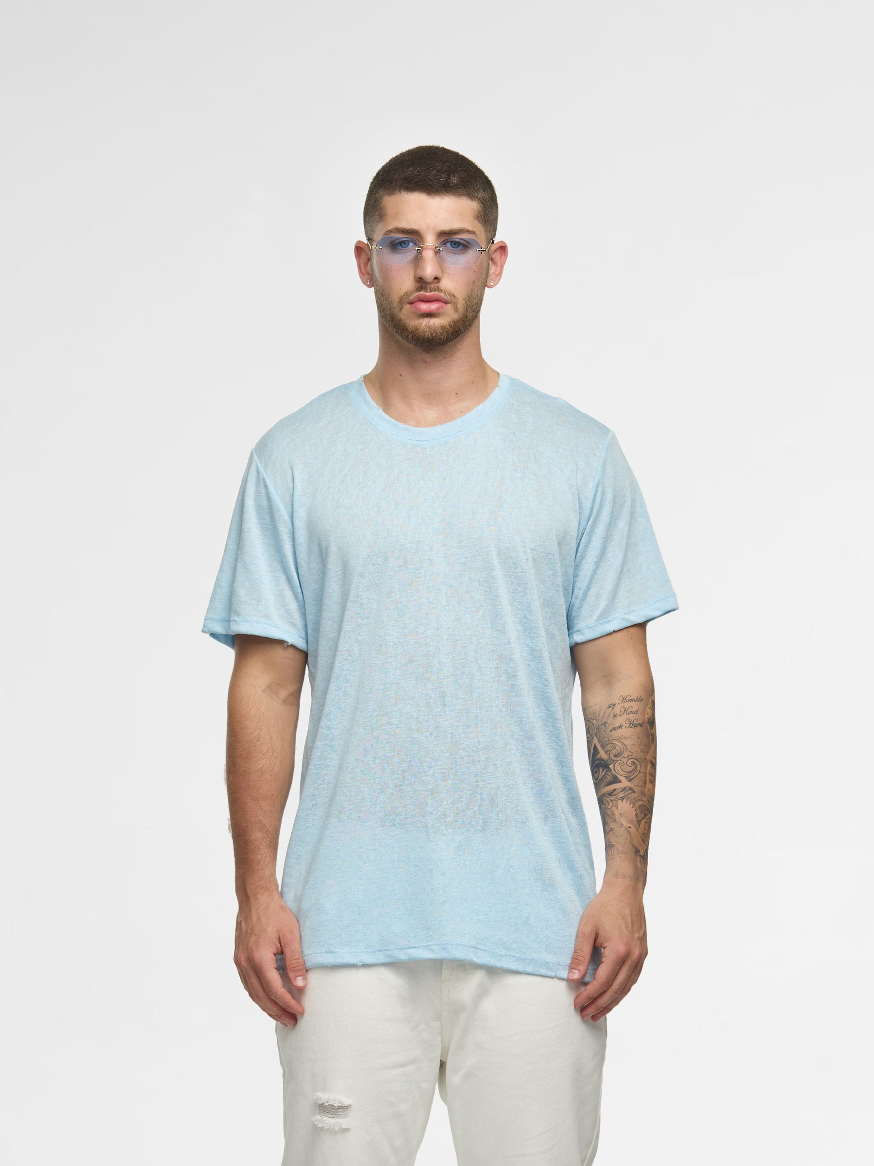 CREW Milano Linen T-Shirt Light Blue