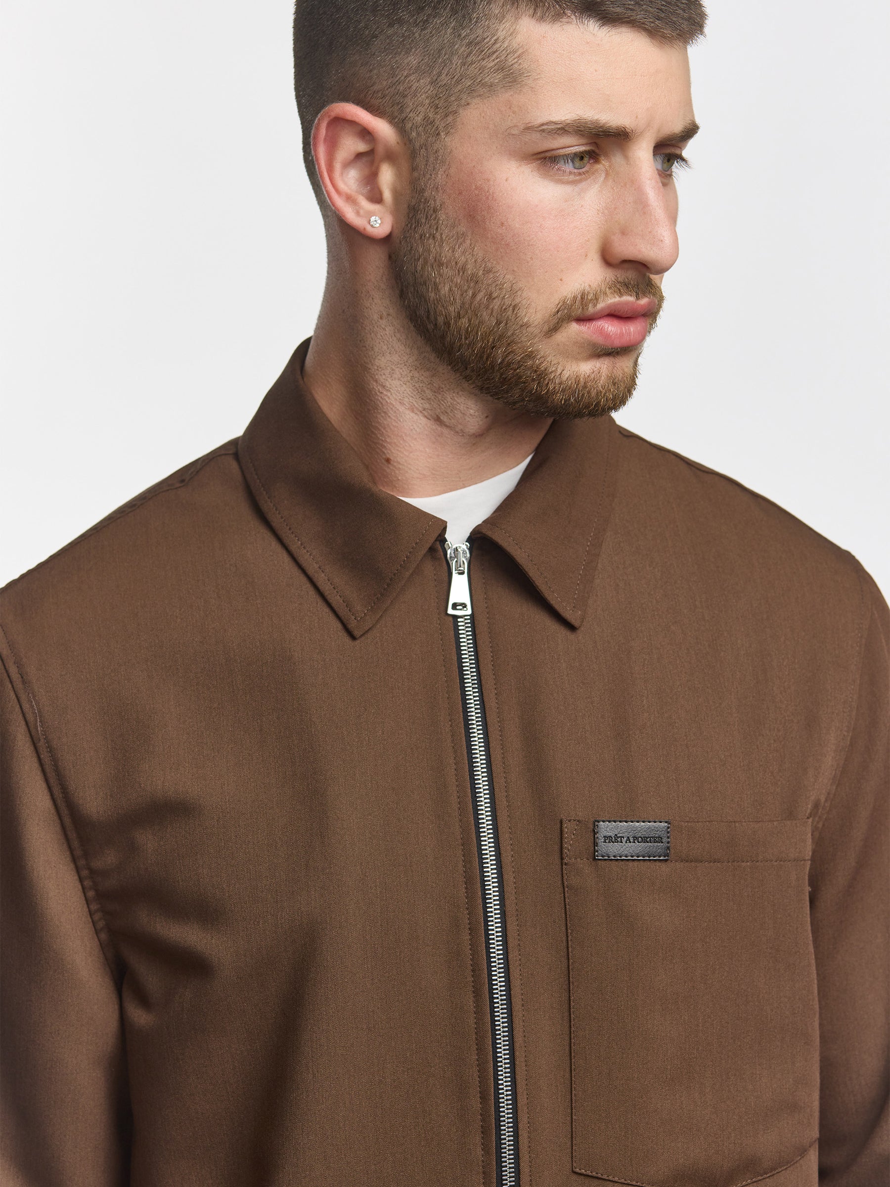 Prêt A Porter Zipper Jacket with Pocket Brown