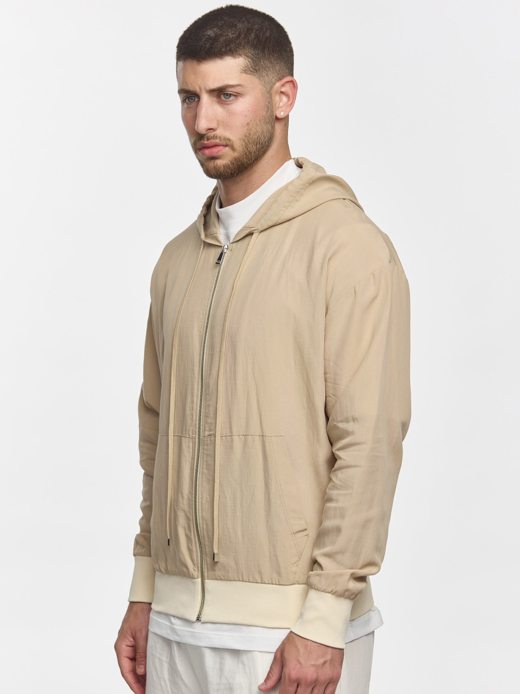 Prêt A Porter Linen Zipper Hoodie Beige