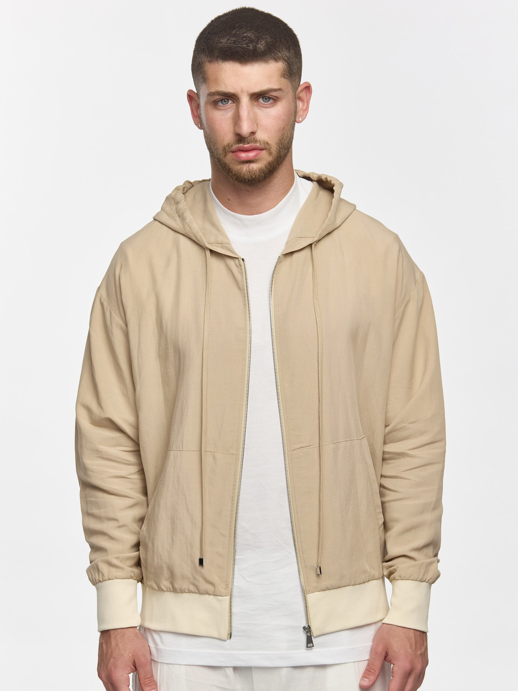 Prêt A Porter Linen Zipper Hoodie Beige