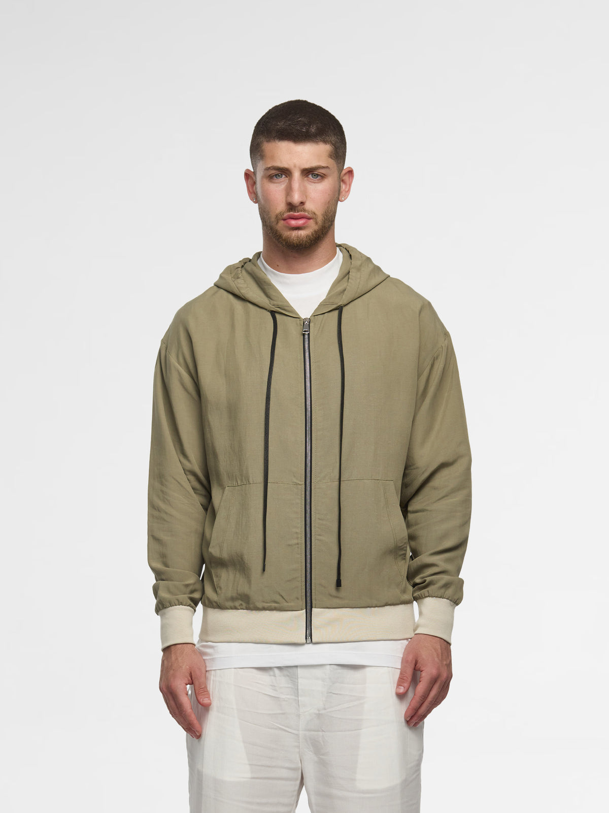Prêt A Porter Linen Zipper Hoodie Green