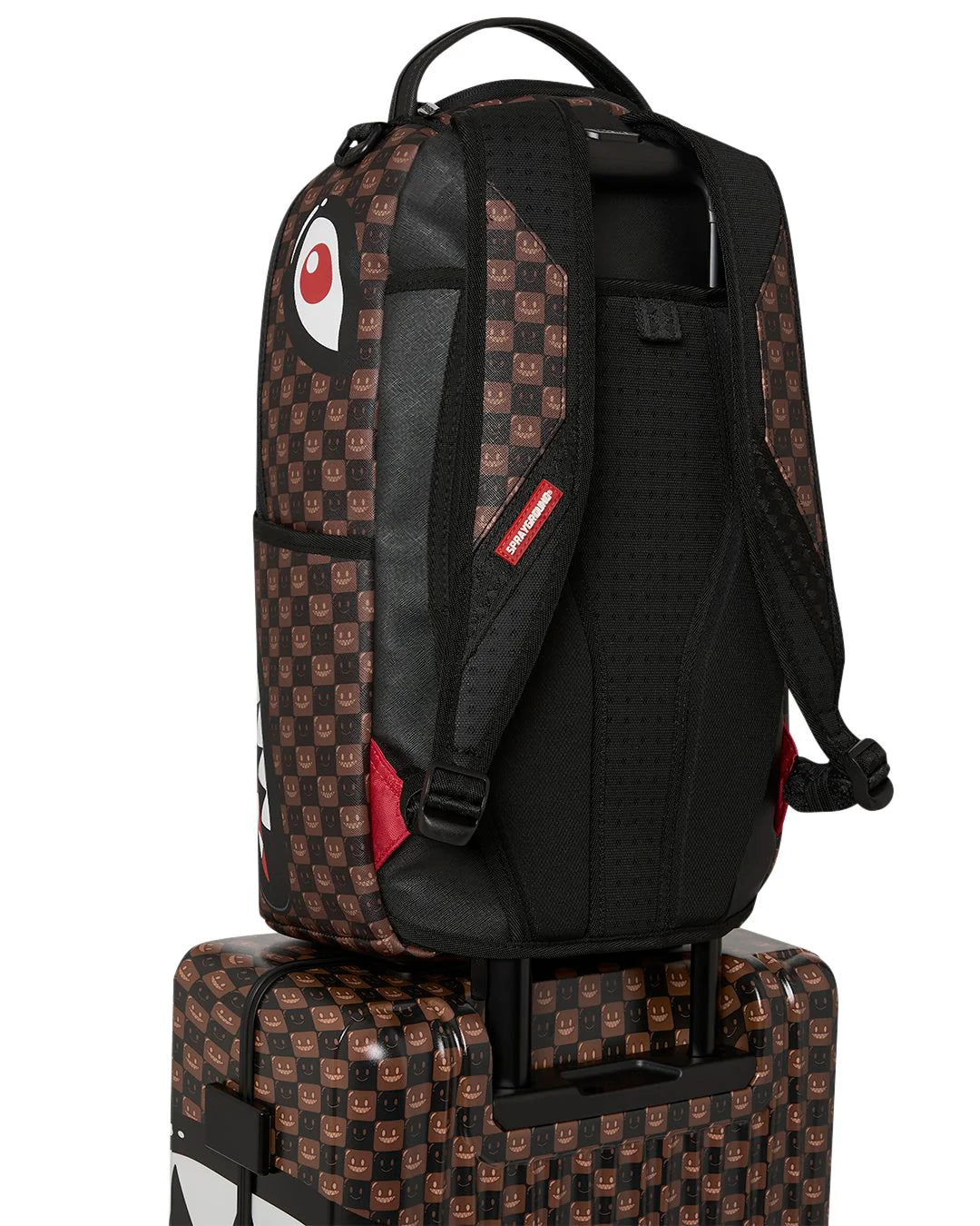 SPRAYGROUND SHARKS IN PARIS WTF BUBBLE BROWN CHECK CARRY-ON LUGGAGE
