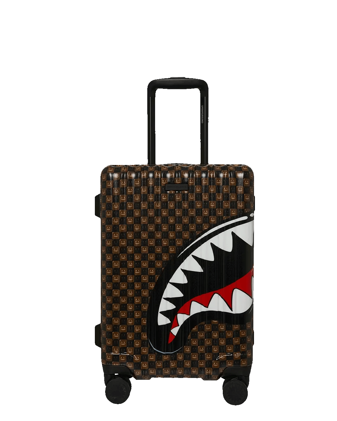 SPRAYGROUND SHARKS IN PARIS WTF BUBBLE BROWN CHECK CARRY-ON LUGGAGE