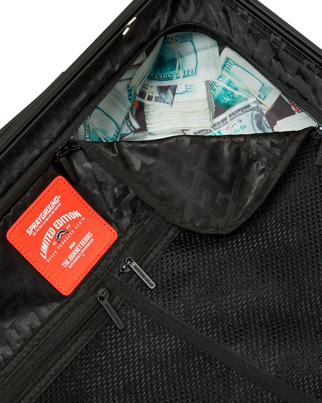 SPRAYGROUND SHARKS IN PARIS WTF BUBBLY BLACK CHECK FULL-SIZE LUGGAGE
