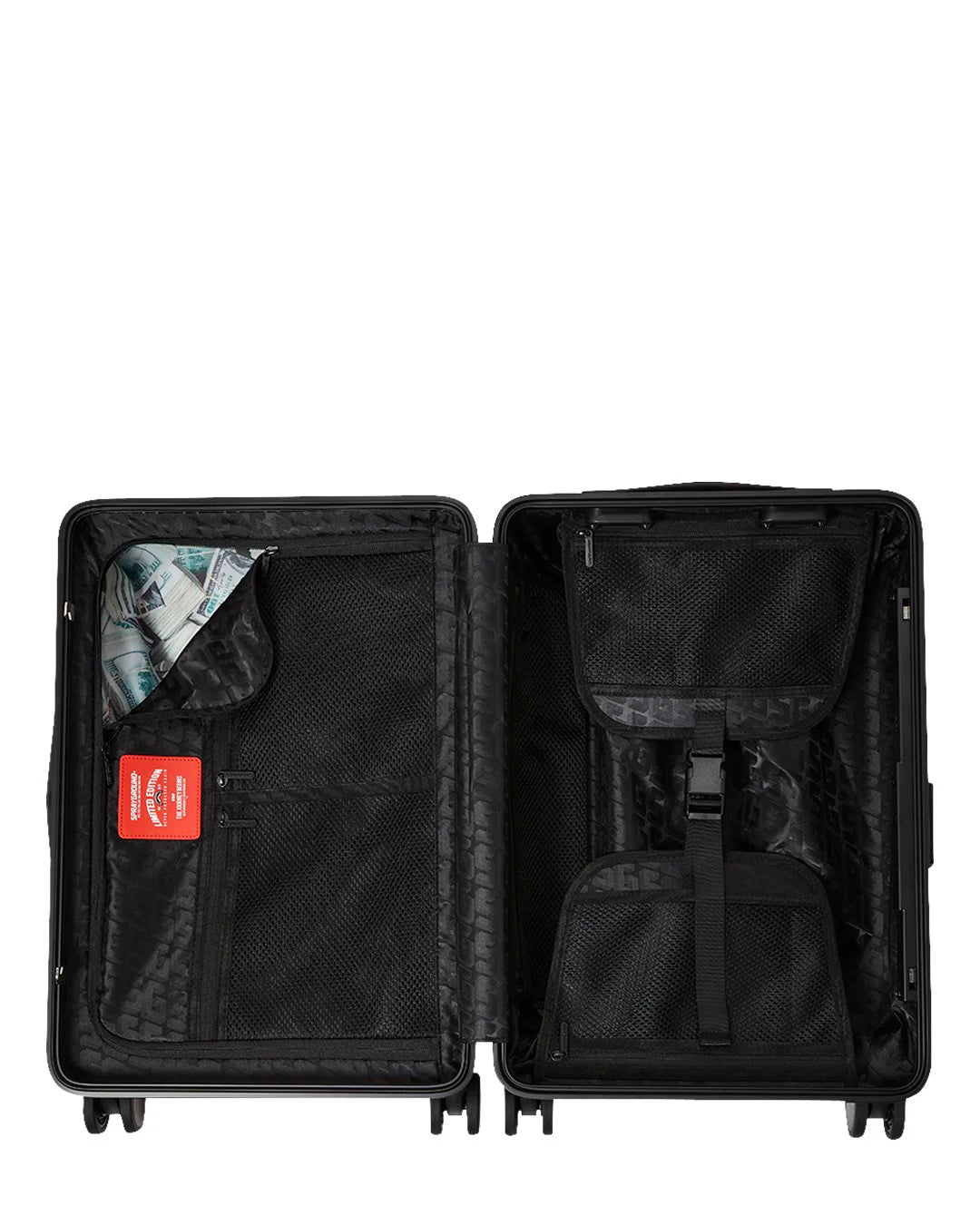 SPRAYGROUND SHARKS IN PARIS WTF BUBBLY BLACK CHECK CARRY-ON LUGGAGE
