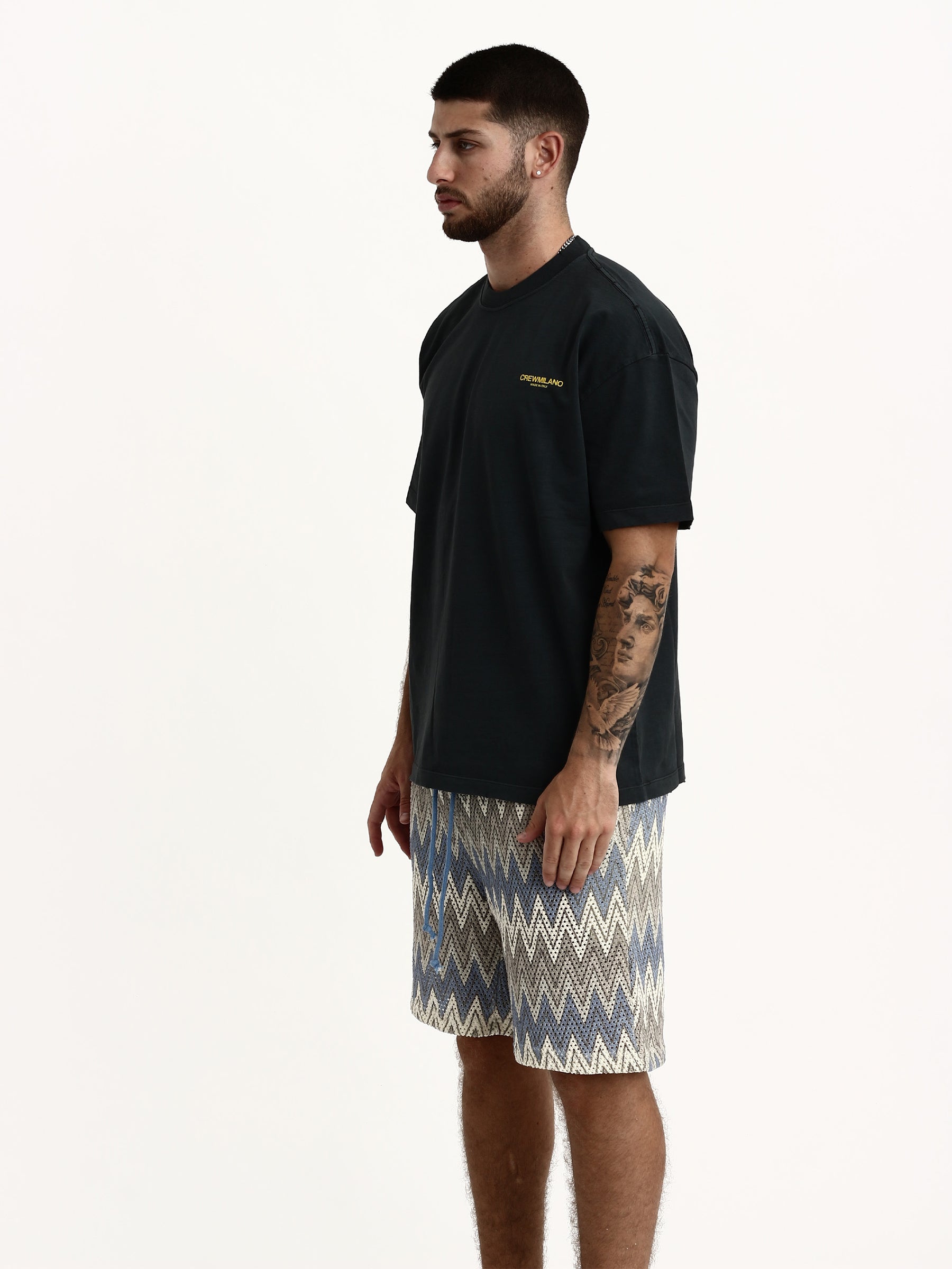 CREW Milano Oversize T-Shirt Logo Print - Black/Yellow