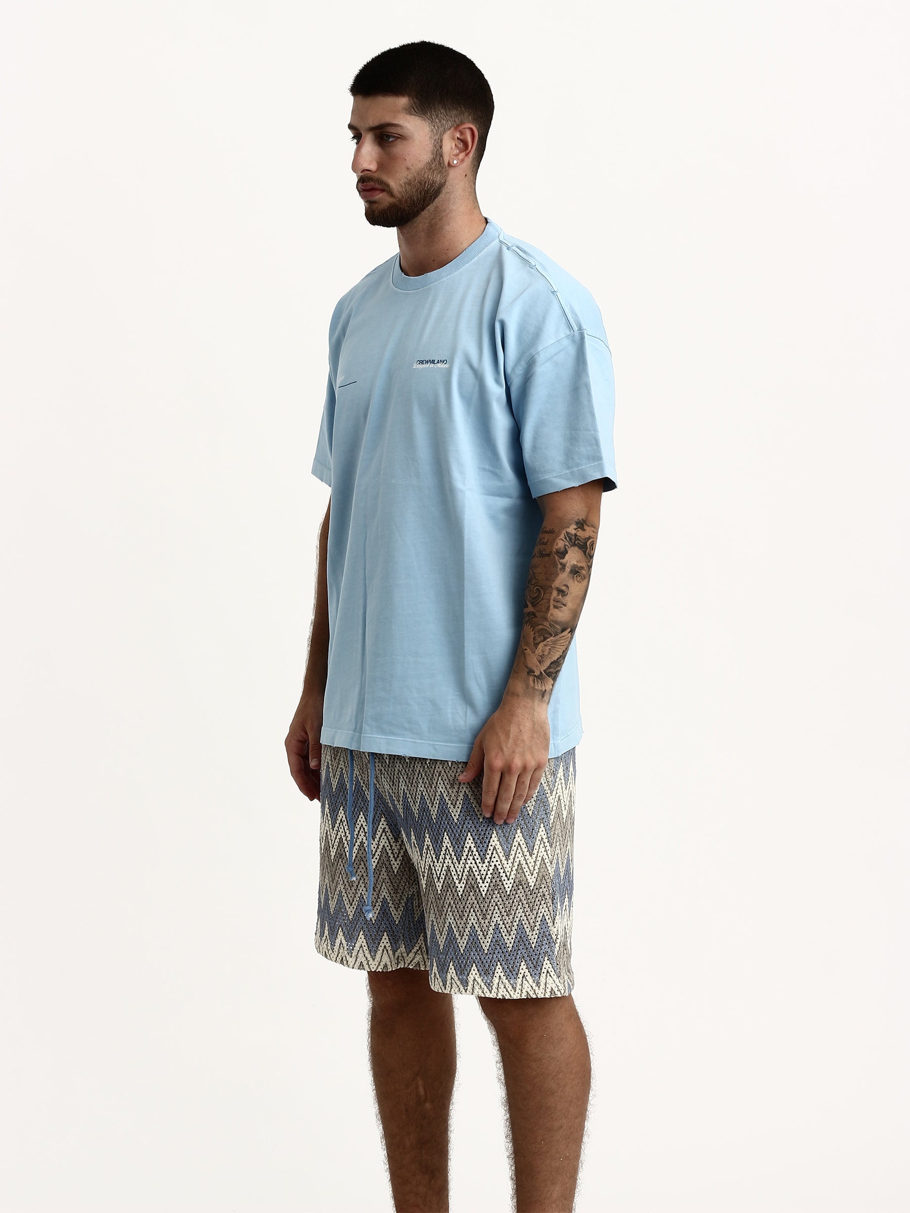 CREW Milano Oversize Vac T-Shirt Logo Print - Blue/Blue