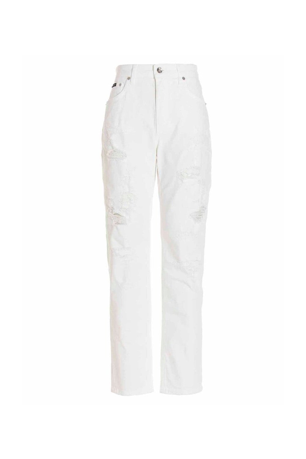 Dolce & Gabbana high-waist distressed white skinny jeans