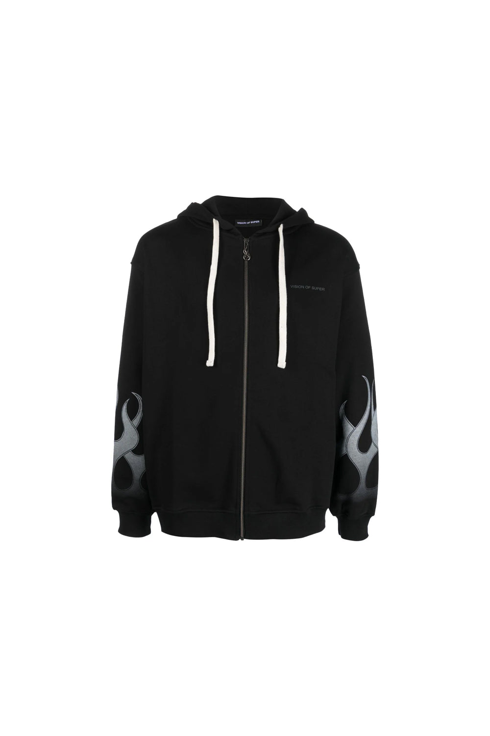 VISION OF SUPER BLACK ZIP HOODIE WITH GREY FLAMES