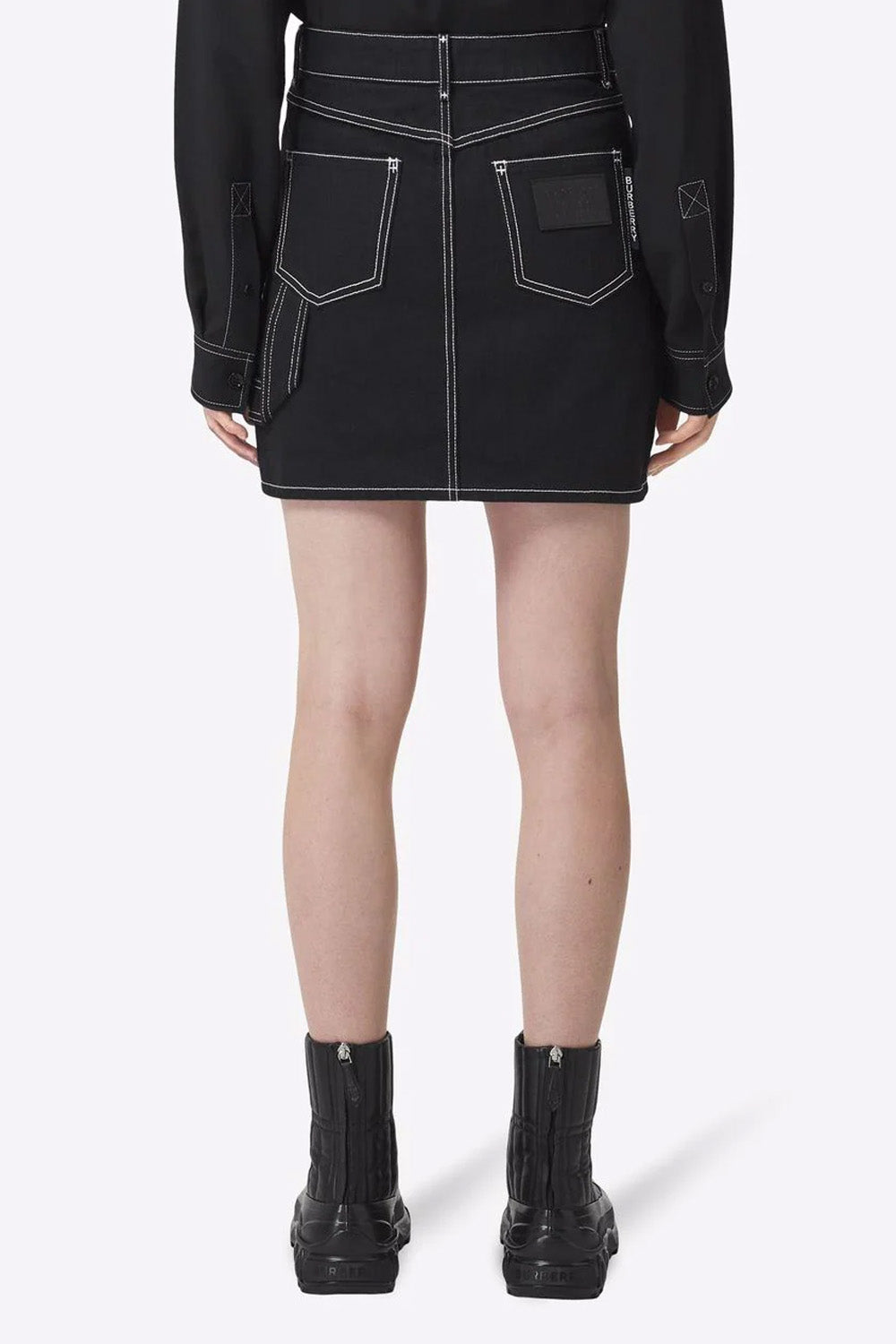 Burberry contrast-stitch raw-denim skirt