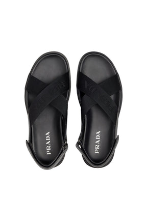 Prada Brushed leather and nylon crisscross sandals