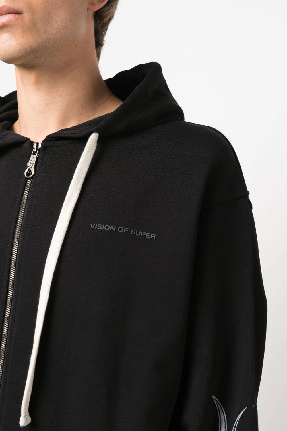 VISION OF SUPER BLACK ZIP HOODIE WITH GREY FLAMES