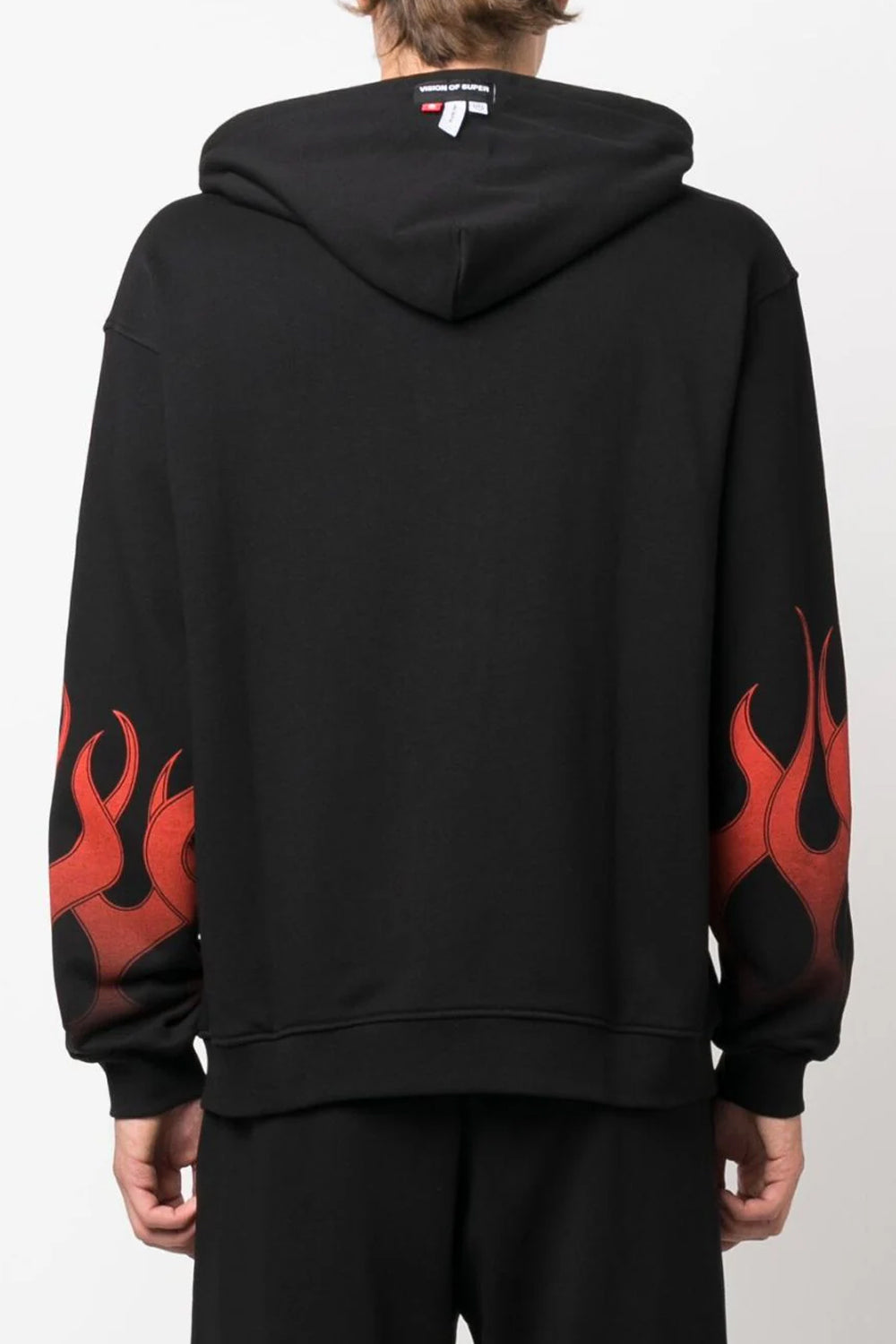 VISION OF SUPER BLACK ZIP HOODIE WITH RED FLAMES