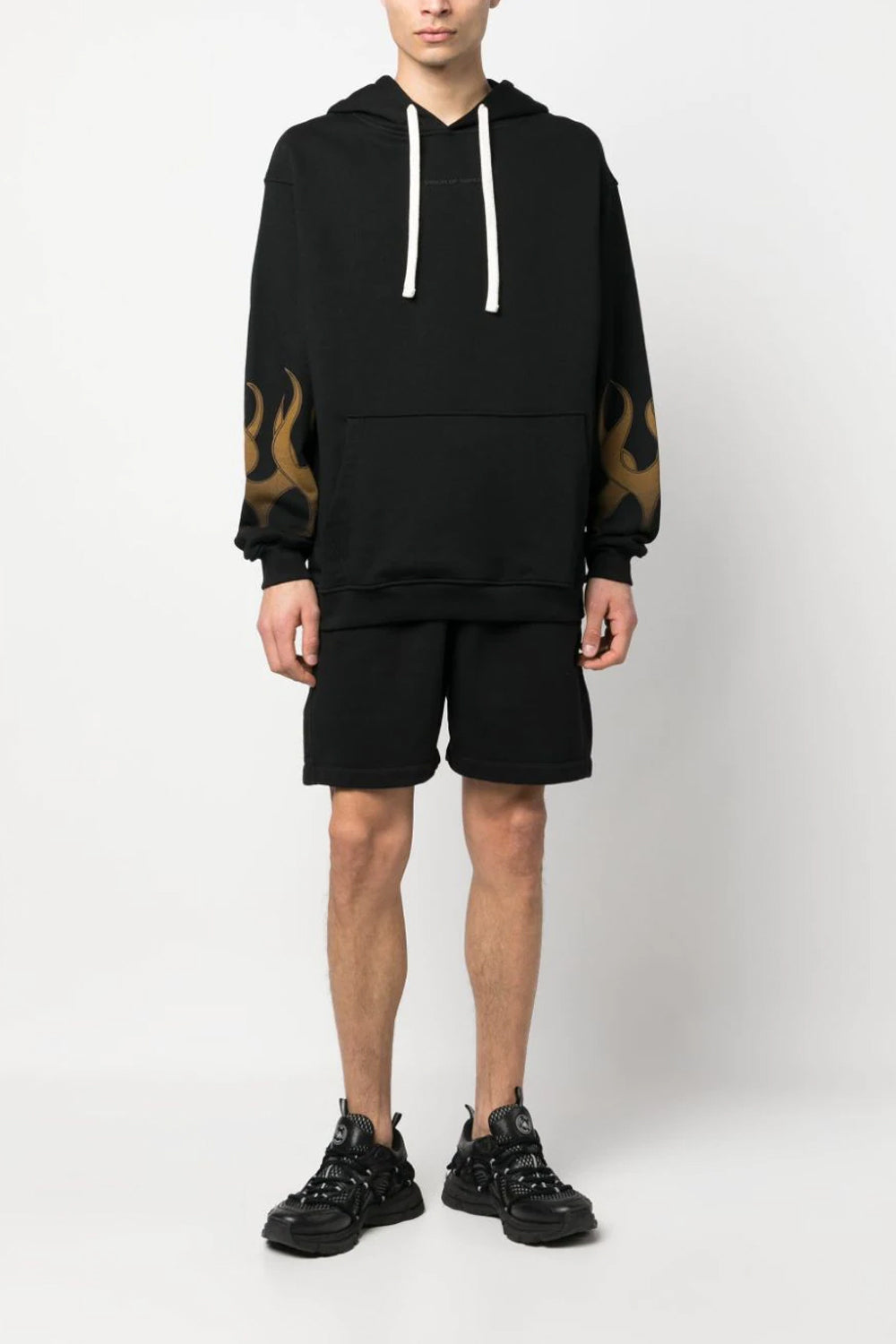 VISION OF SUPER BLACK HOODIE WITH ORANGE FLAMES
