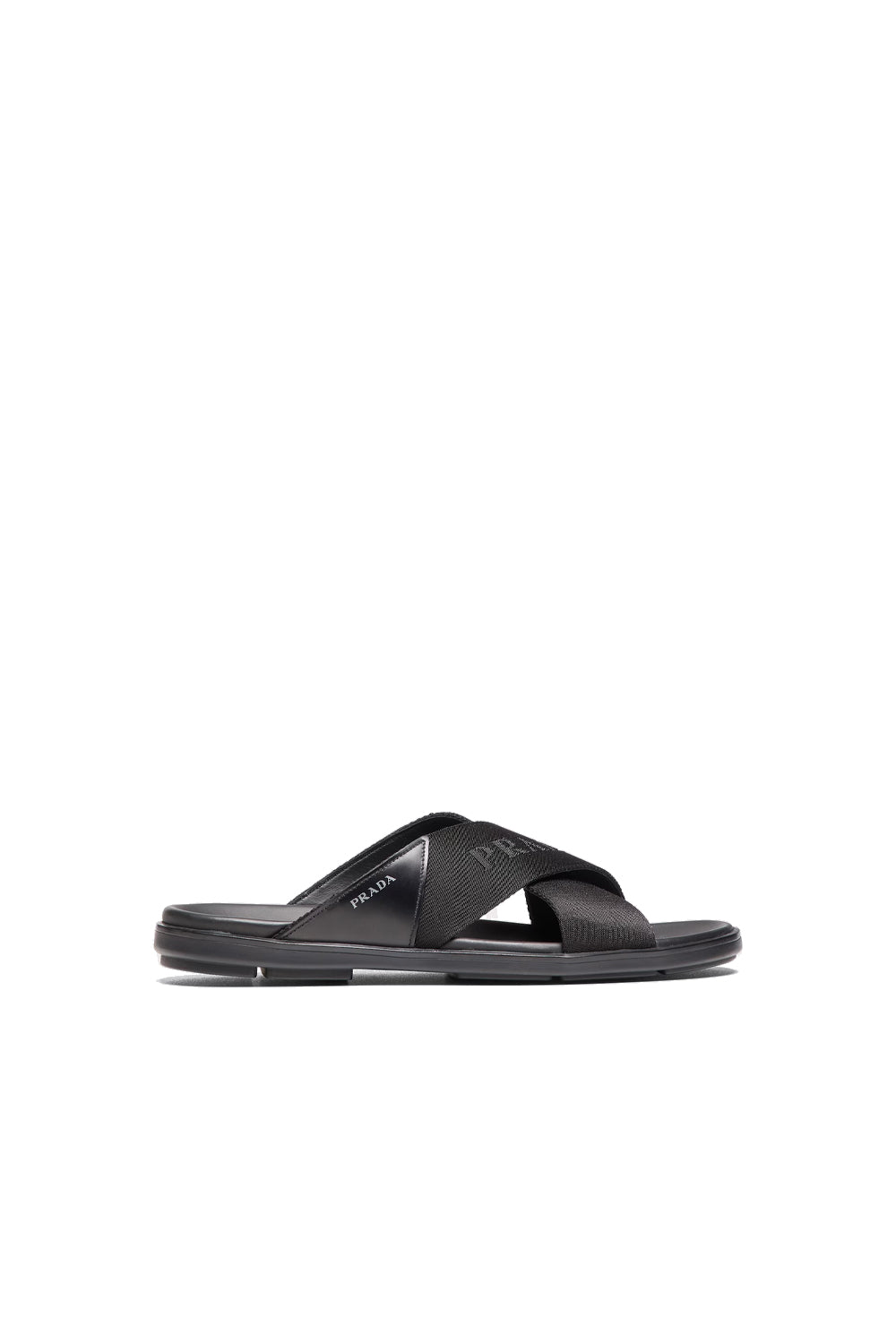 Prada Brushed leather and nylon tape crisscross slides