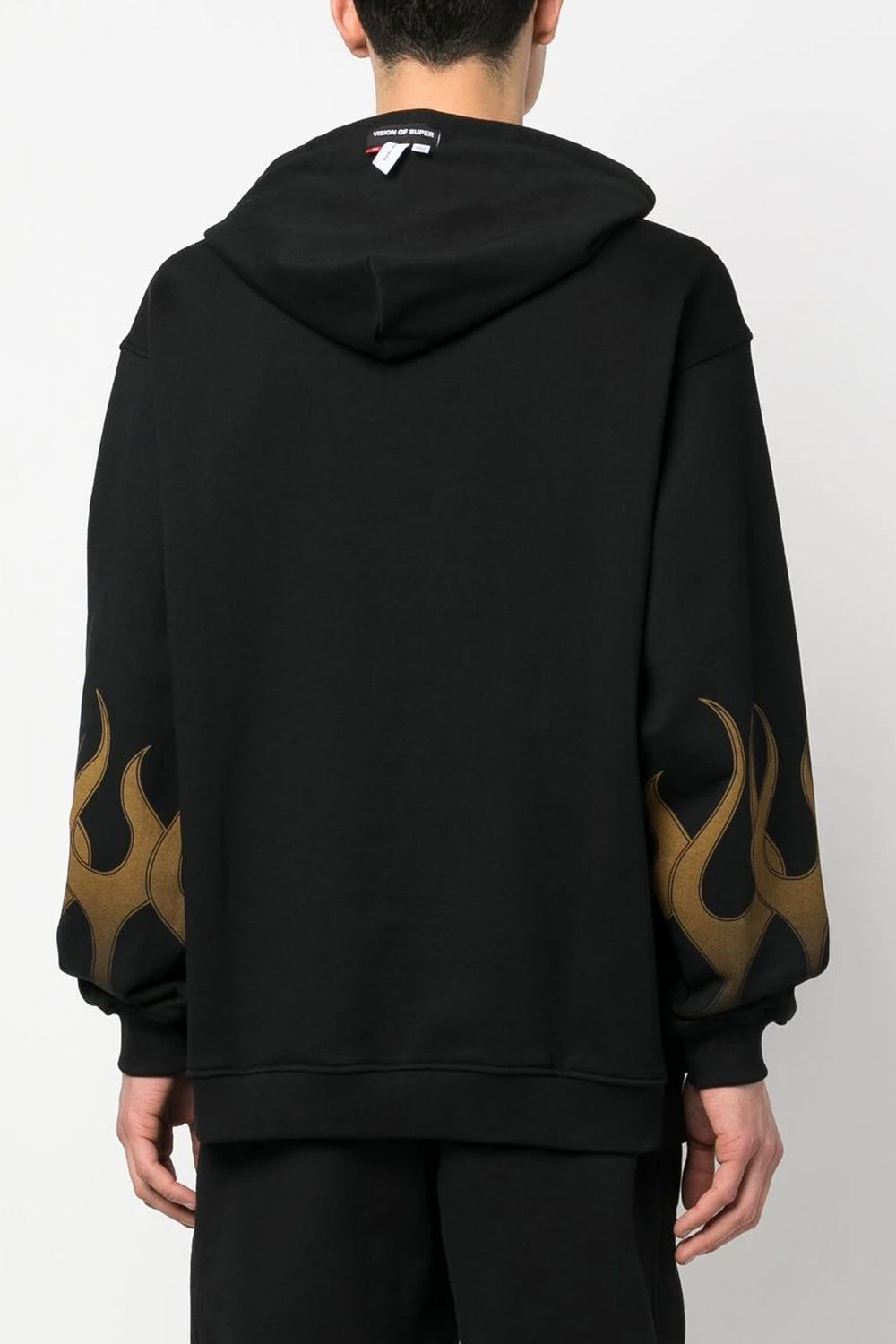 VISION OF SUPER BLACK HOODIE WITH ORANGE FLAMES