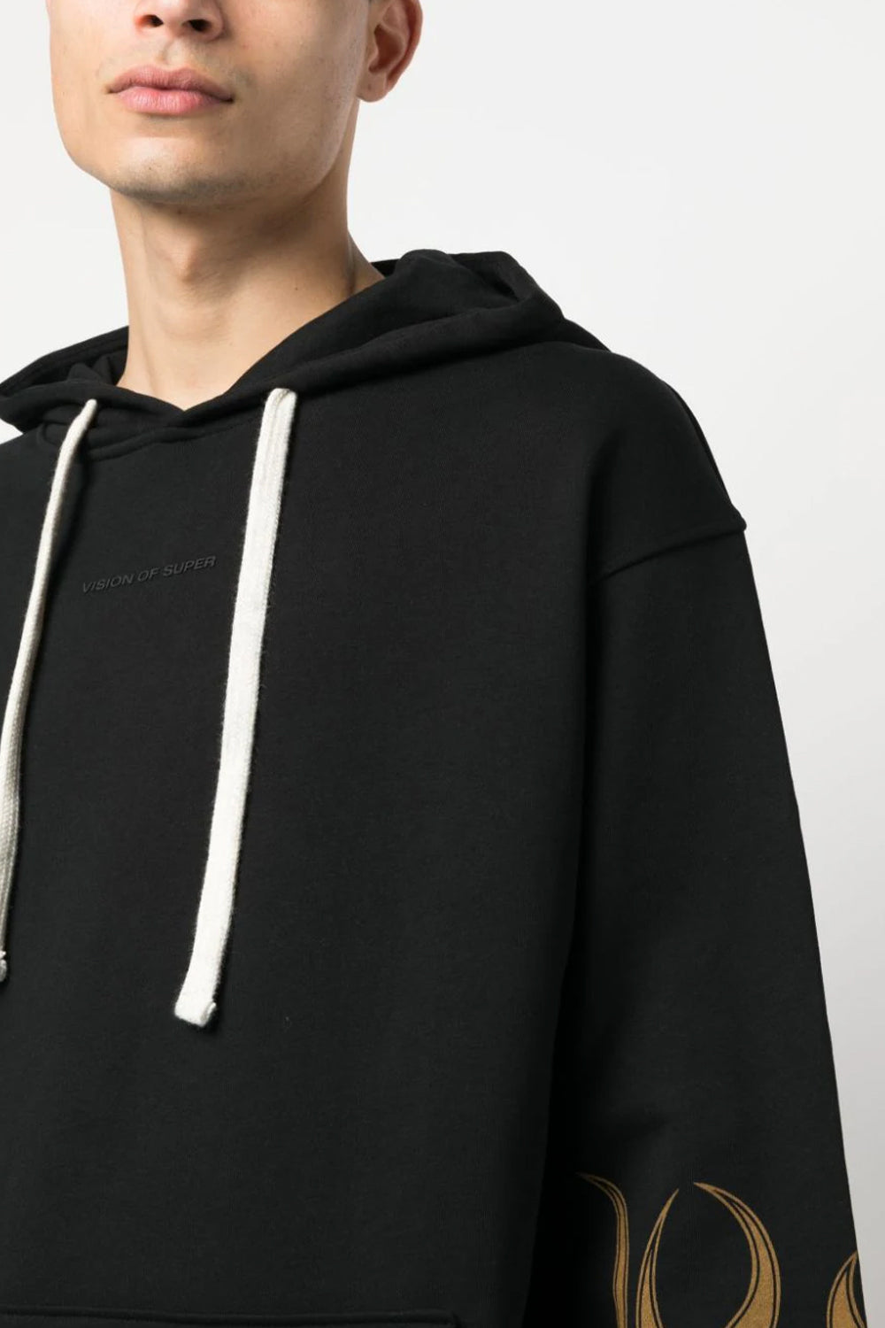 VISION OF SUPER BLACK HOODIE WITH ORANGE FLAMES
