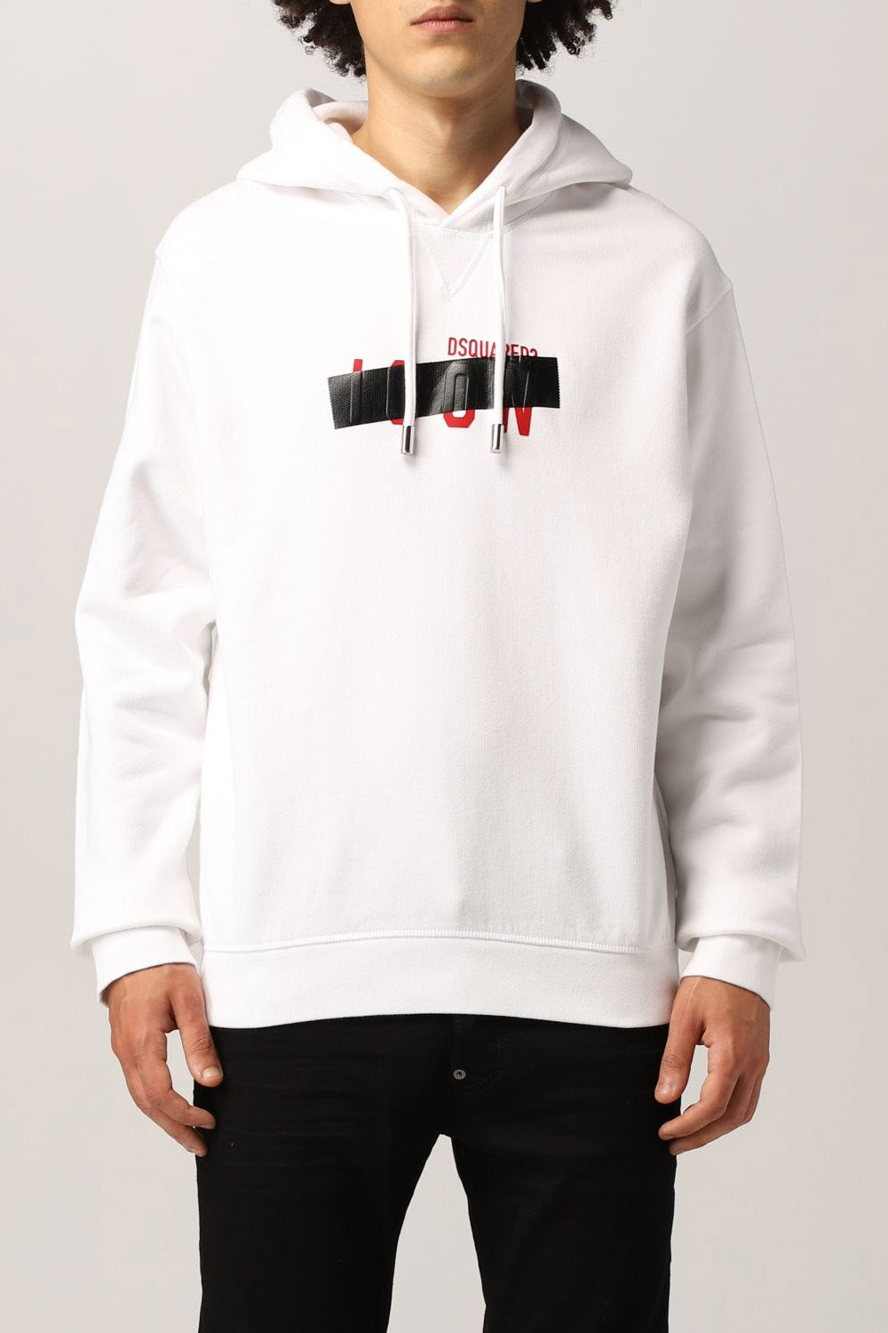 DSQUARED2 Black ICON Tape Logo Print Hoodie