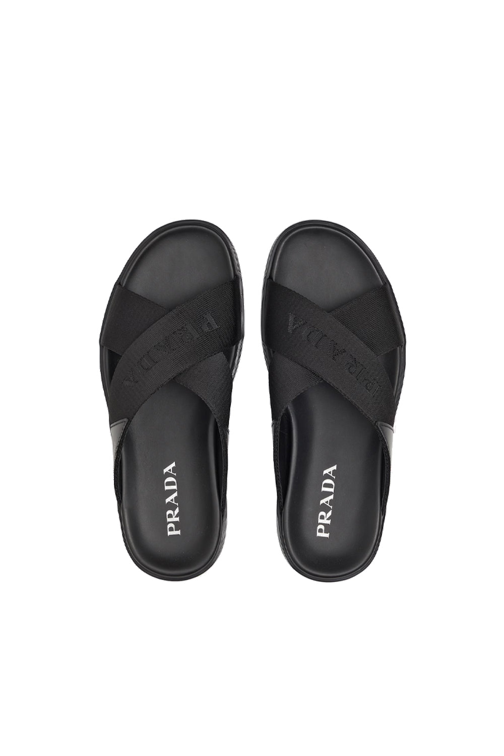 Prada Brushed leather and nylon tape crisscross slides