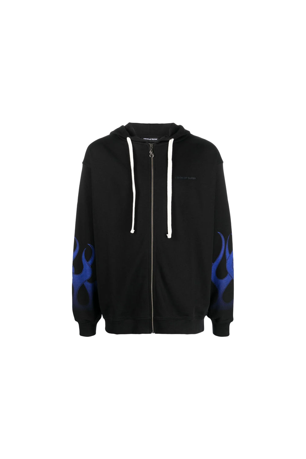 VISION OF SUPER BLACK HOODIE ZIP WITH BLUE FLAMES