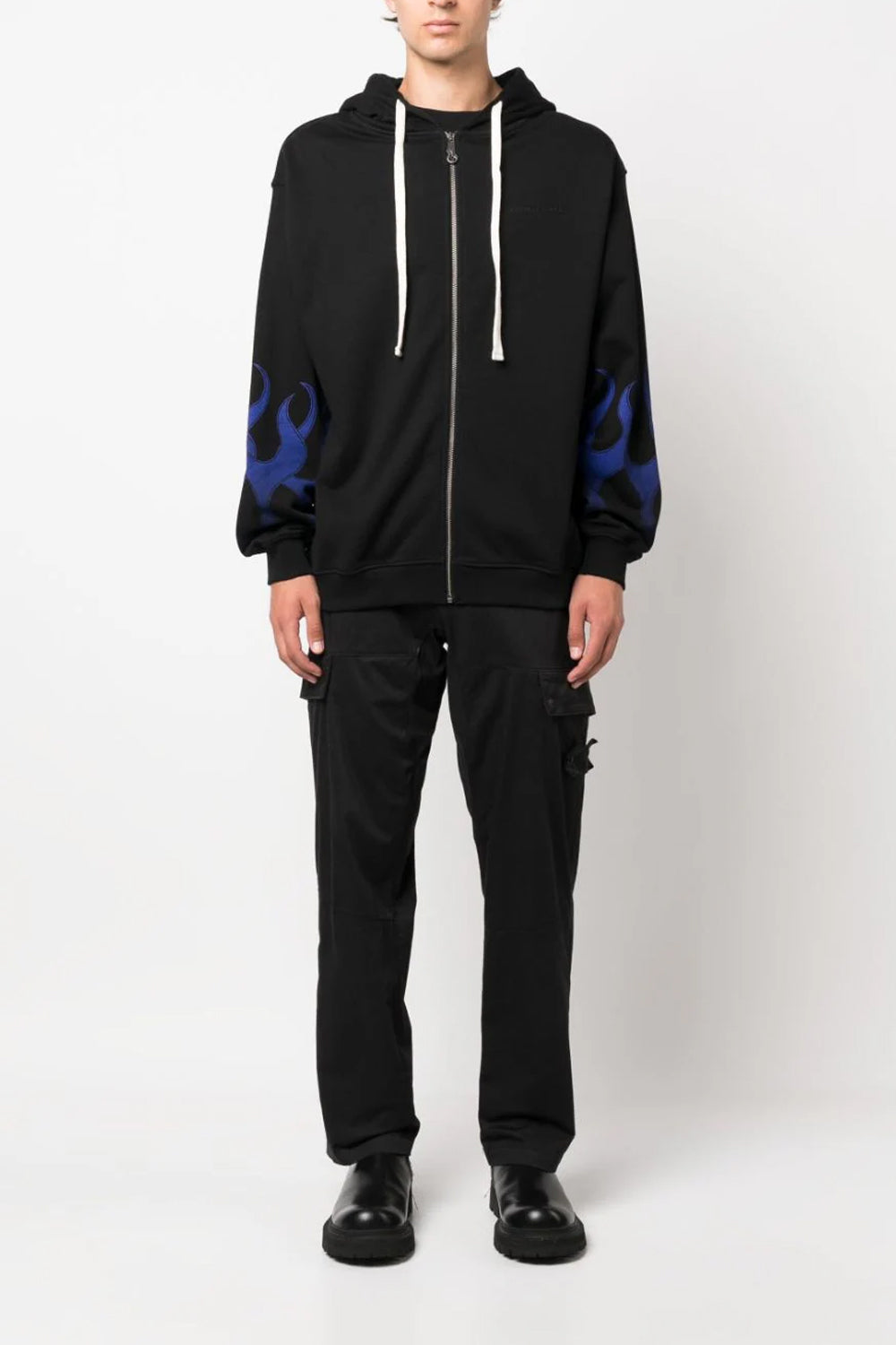 VISION OF SUPER BLACK HOODIE ZIP WITH BLUE FLAMES