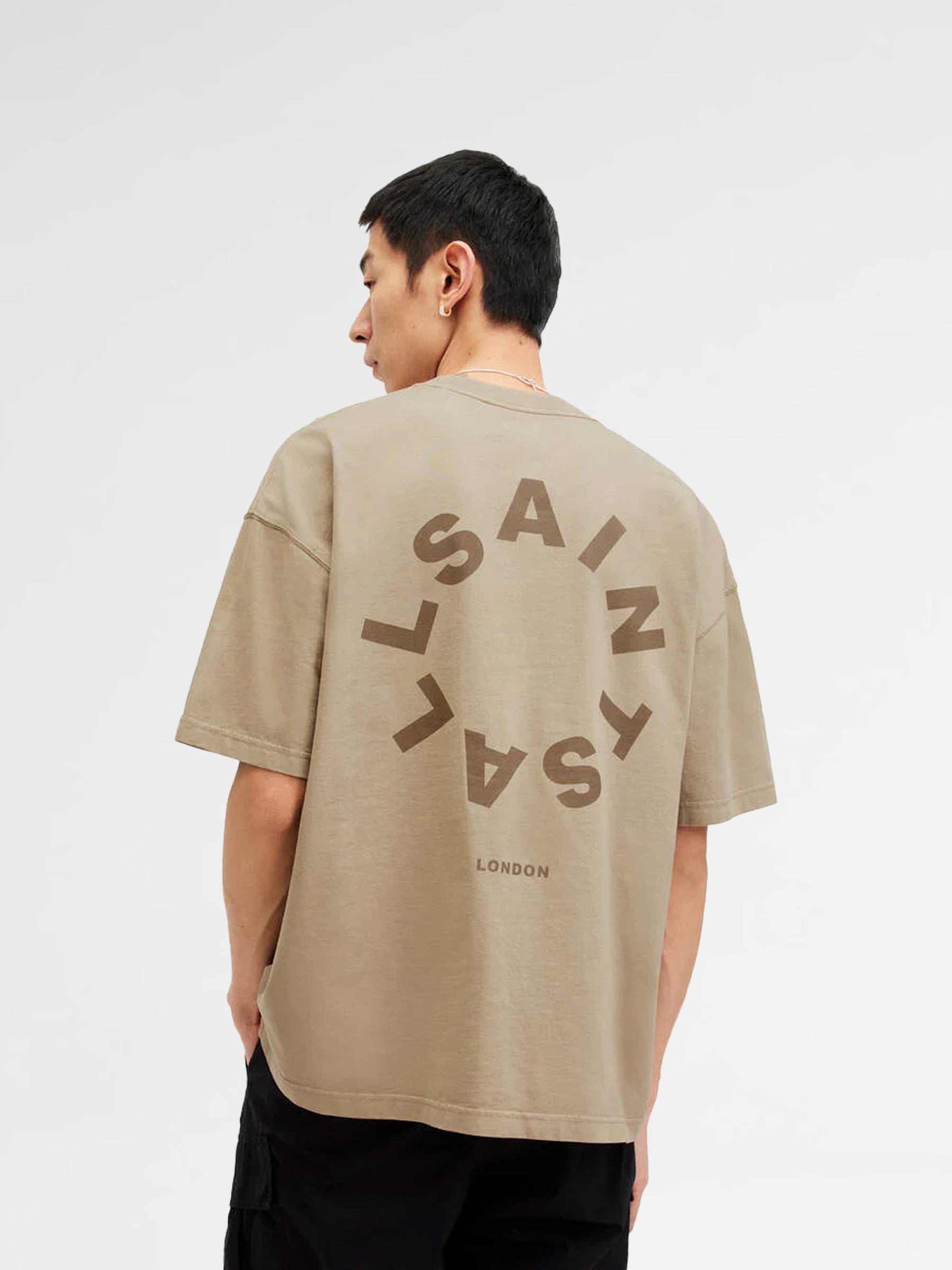 Allsaints Tierra Oversized Crew Neck Logo T-Shirt Beige
