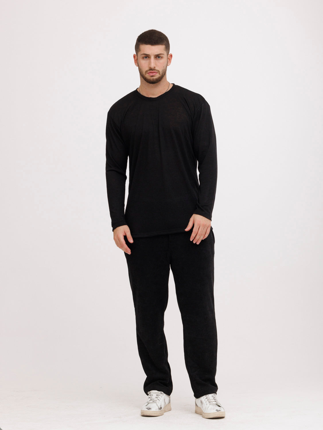CREW Milano Linen Long Sleeve T-Shirt Black