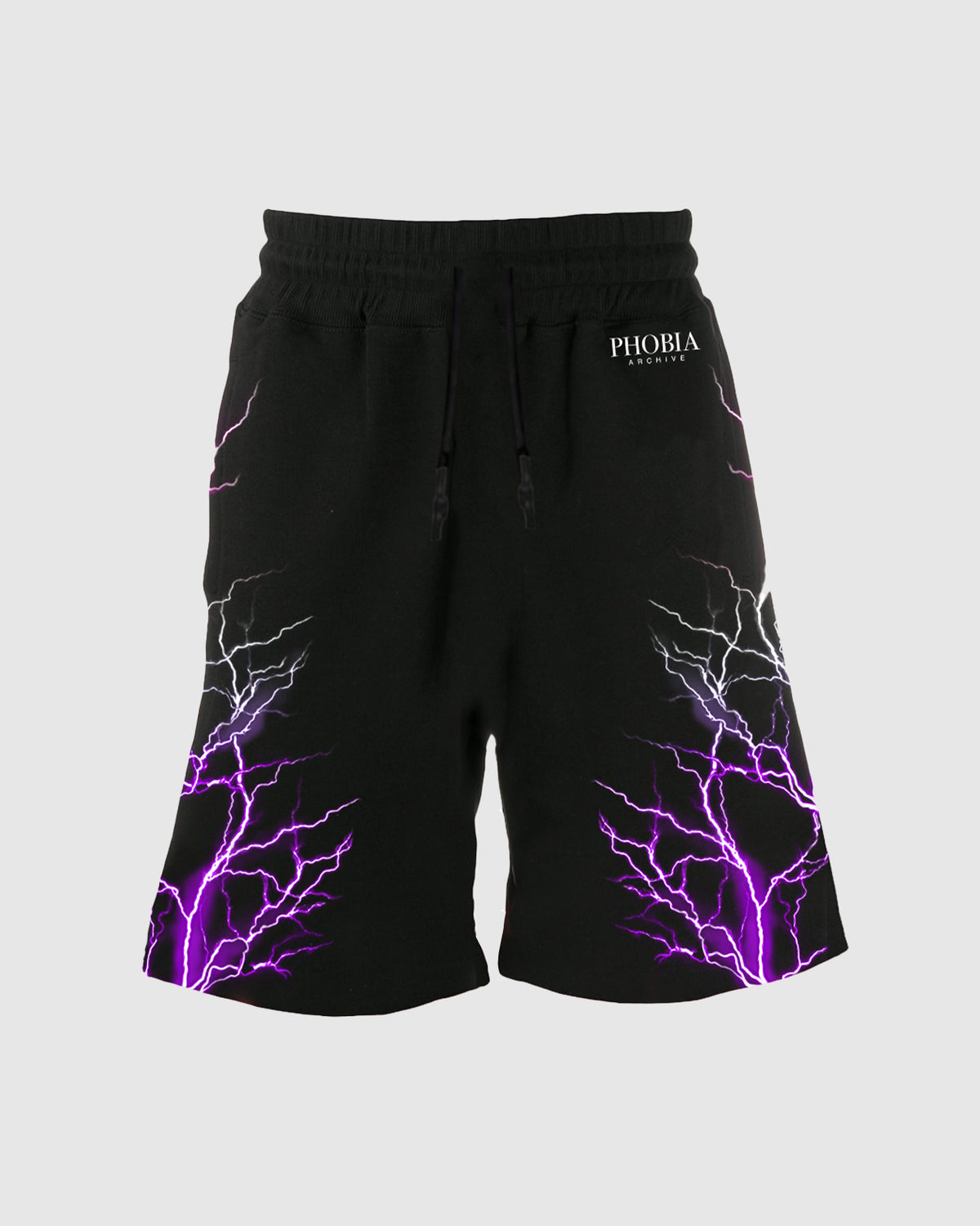 PHOBIA BLACK SHORTS WITH PURPLE EMBROIDERY LIGHTNING
