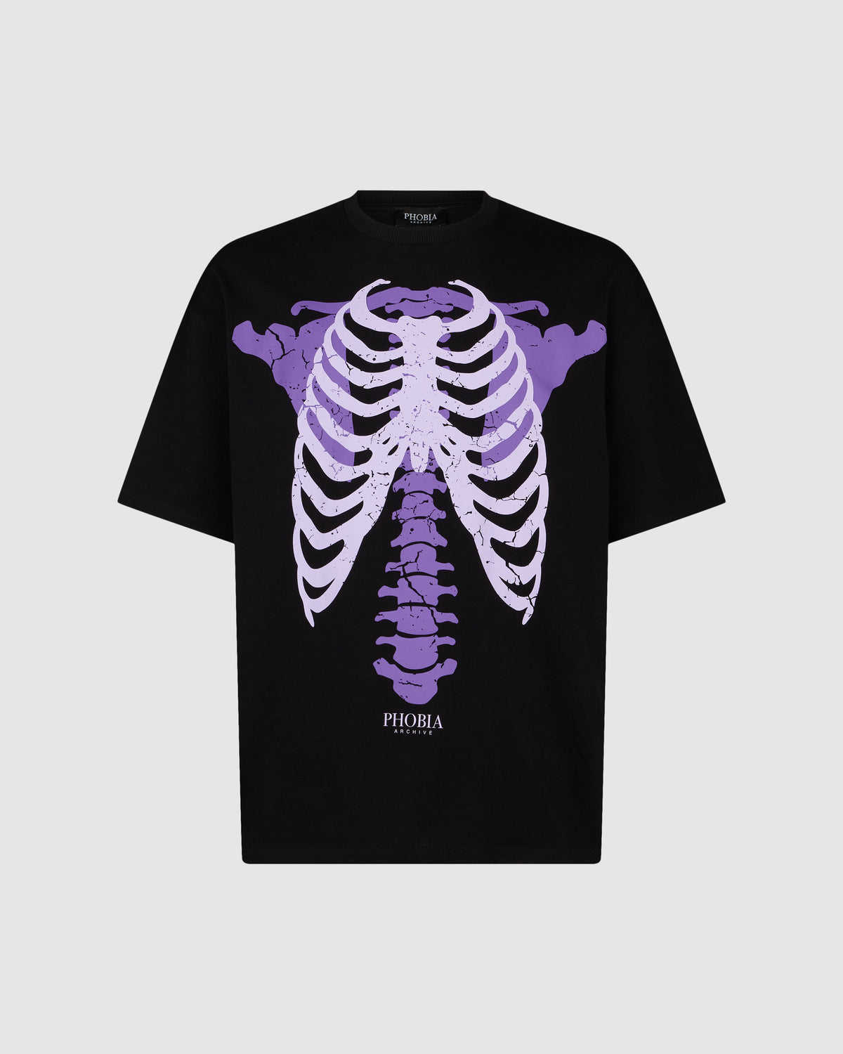 PHOBIA BLACK T-SHIRT WITH PURPLE BONES PRINT