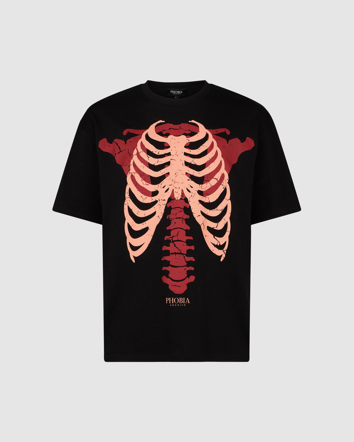 PHOBIA BLACK T-SHIRT WITH RED BONES PRINT